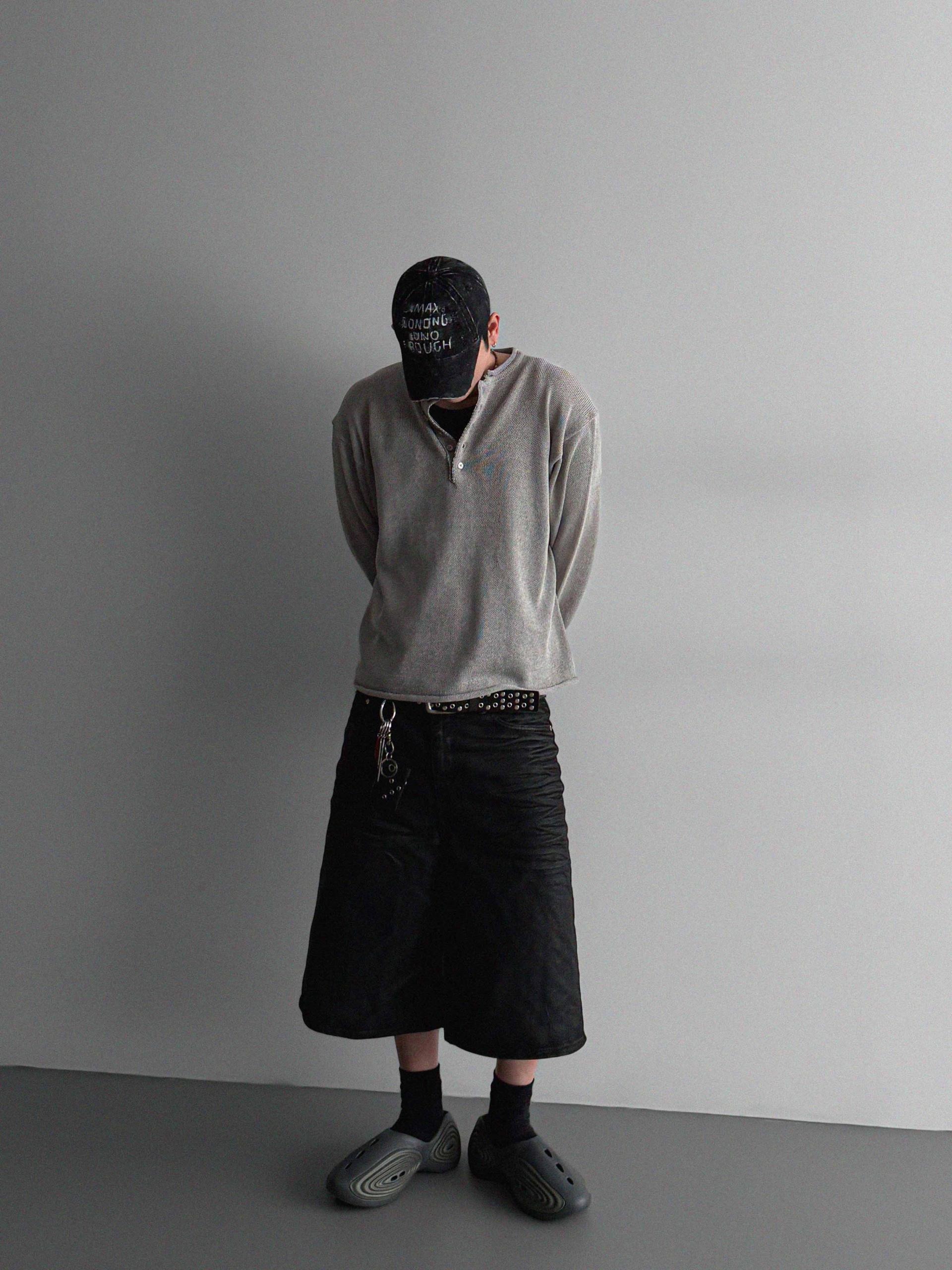 Summer henley neck see-through knit