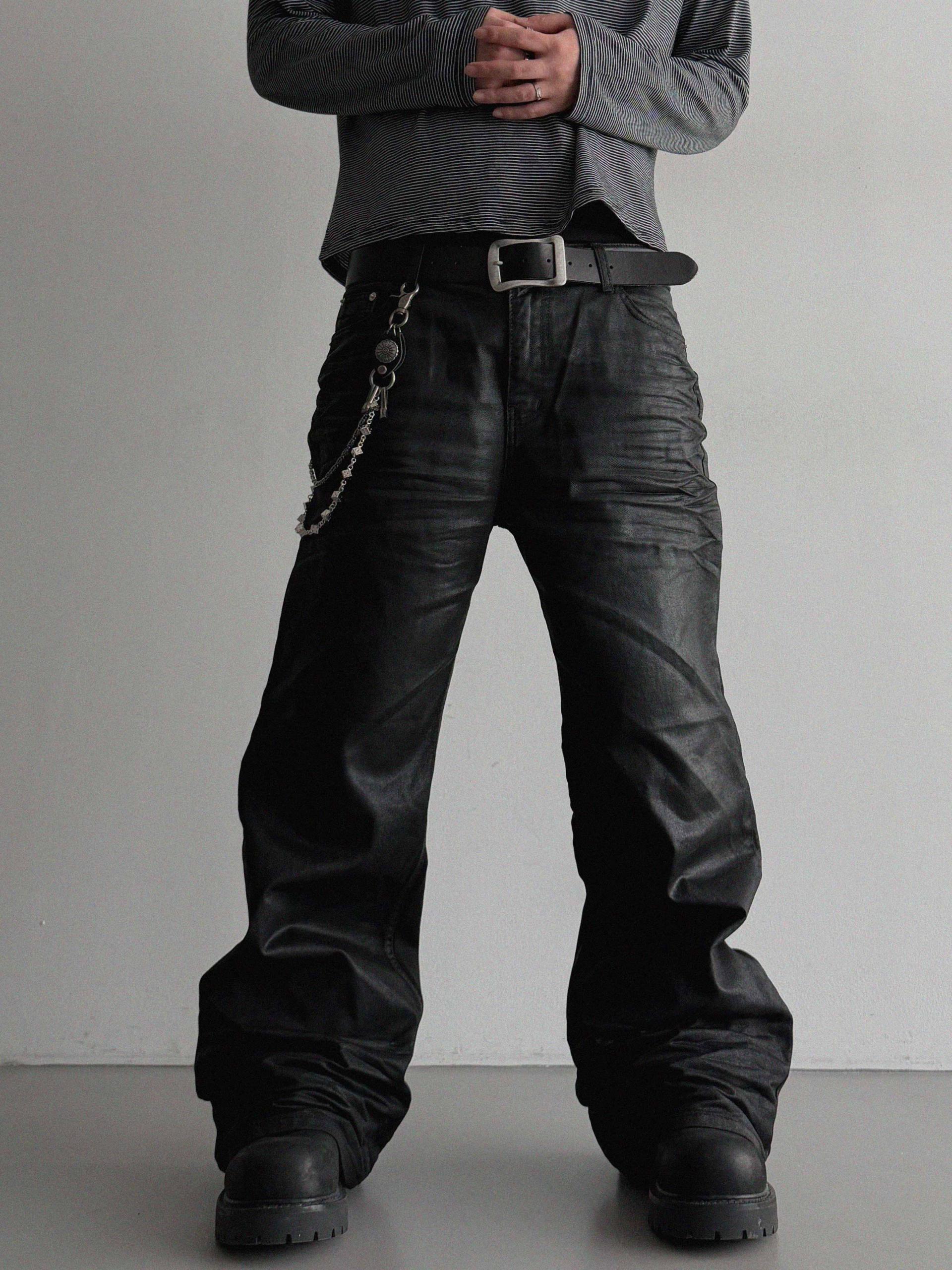 Embo coated semi flare pants