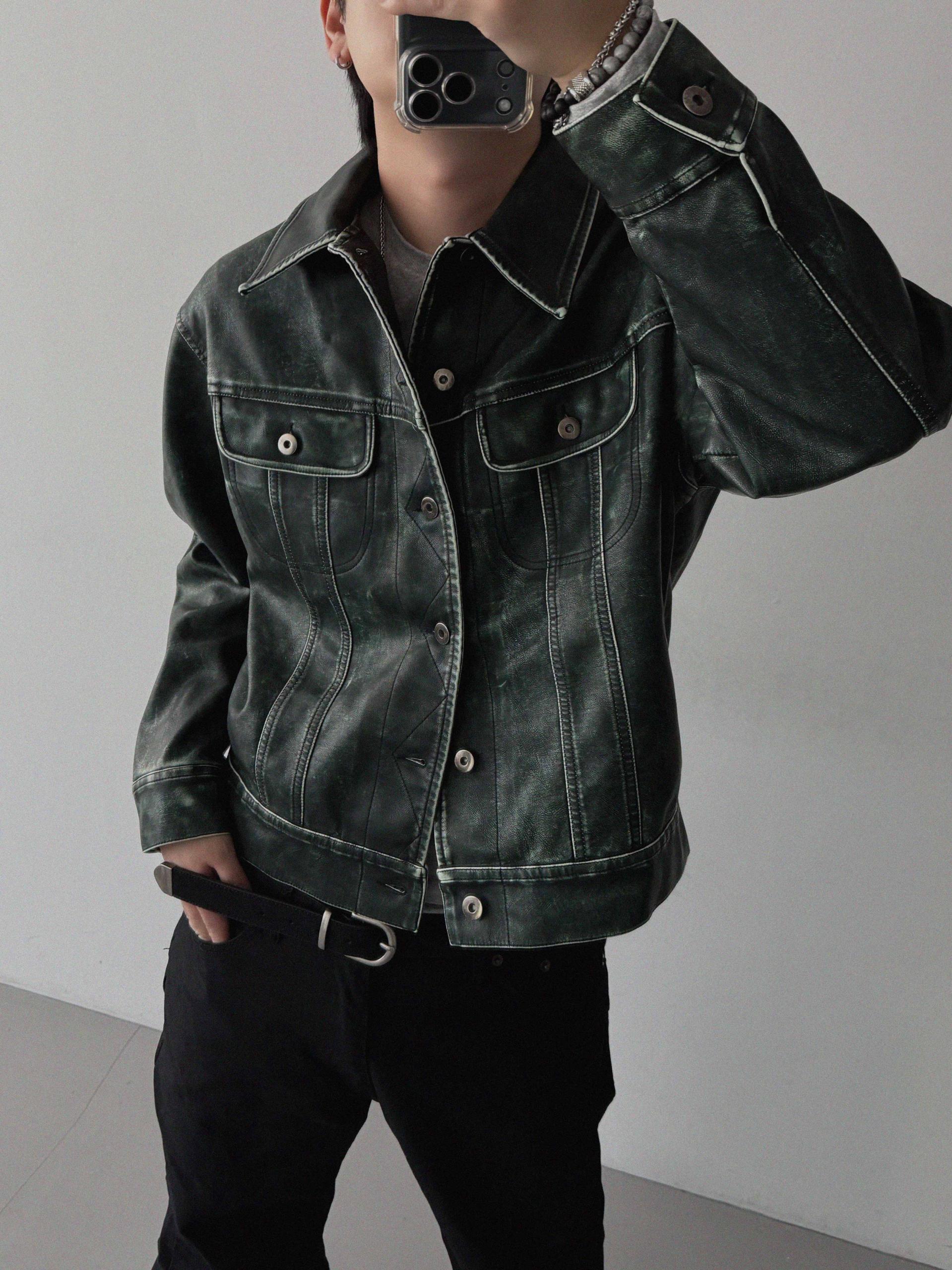 Rex leather trucker crop jacket