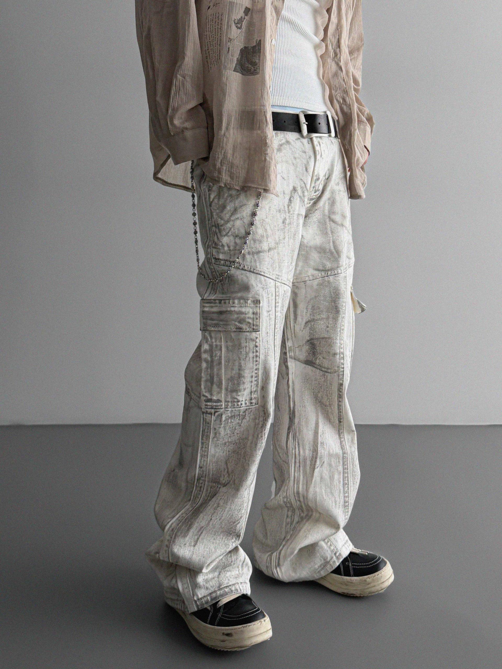 Peril dirty white denim cargo pants