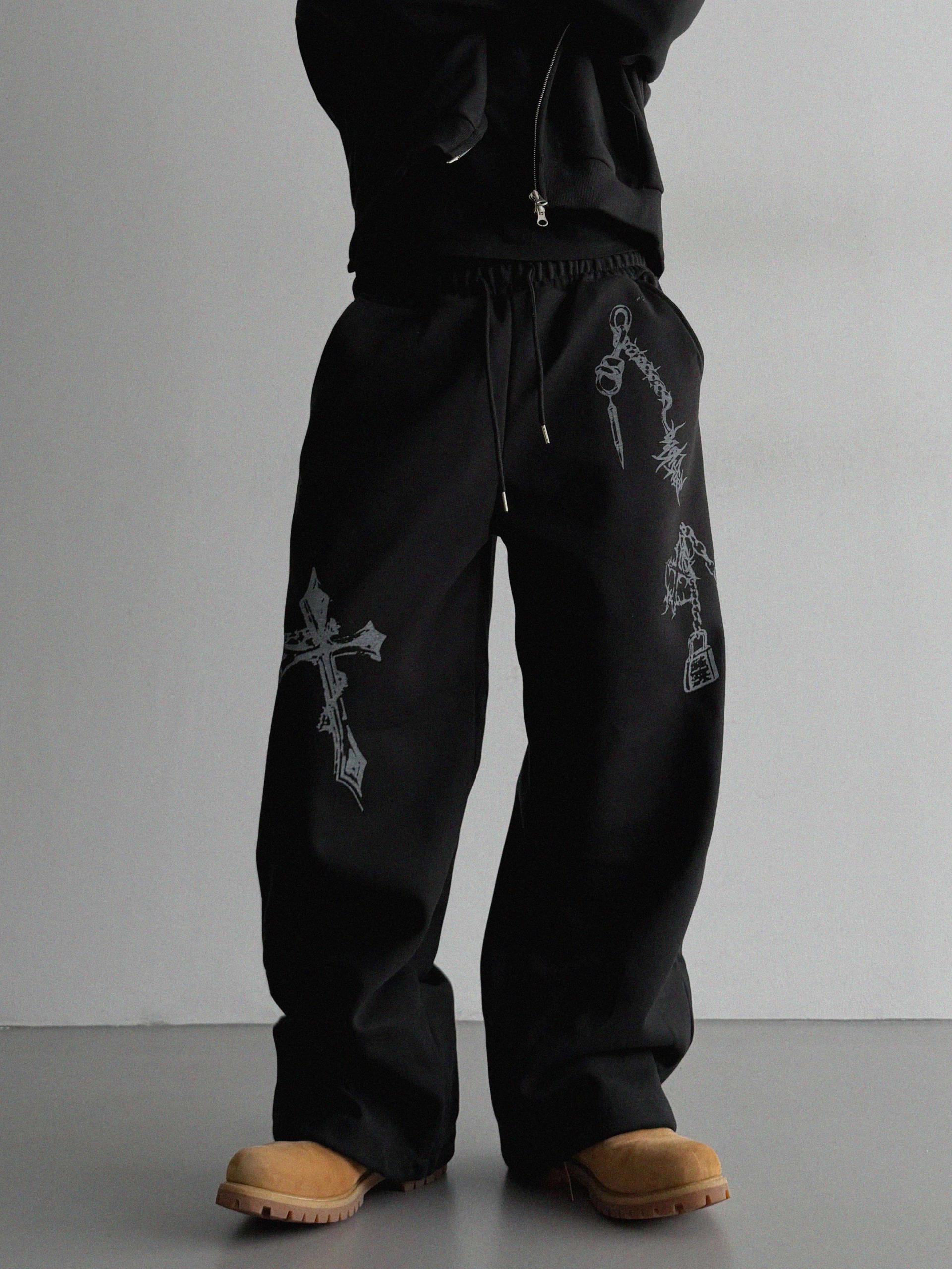Keyring printed wide sweat pants
