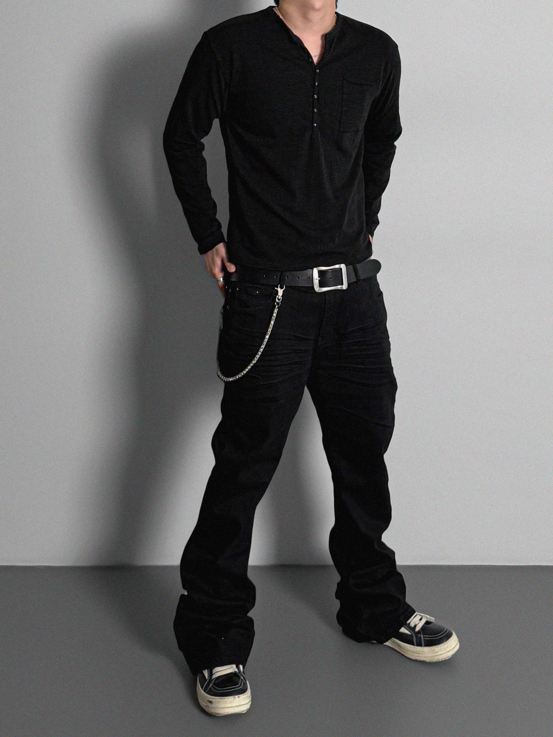 Button slub henley neck slim t