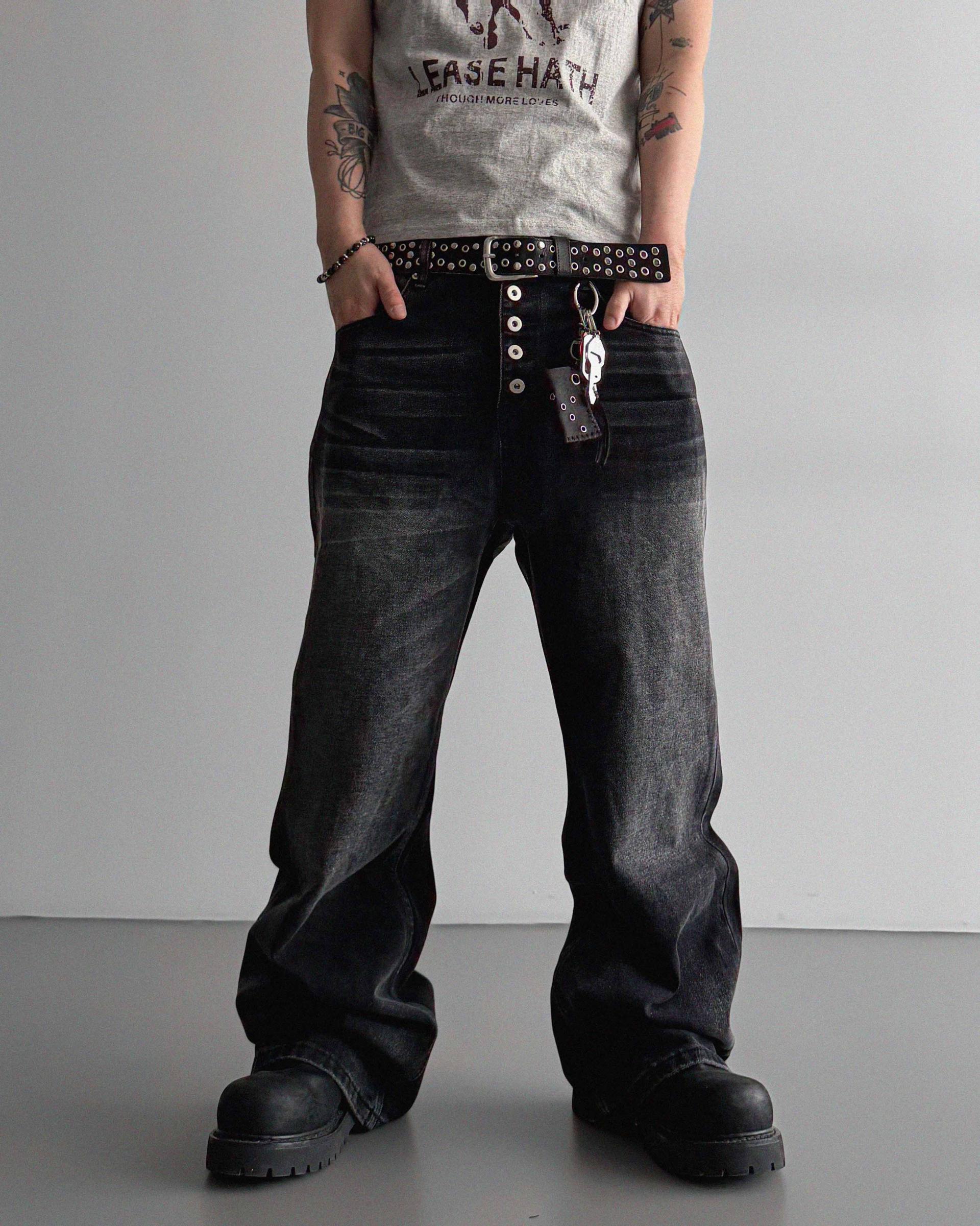 Button fly flare denim pants