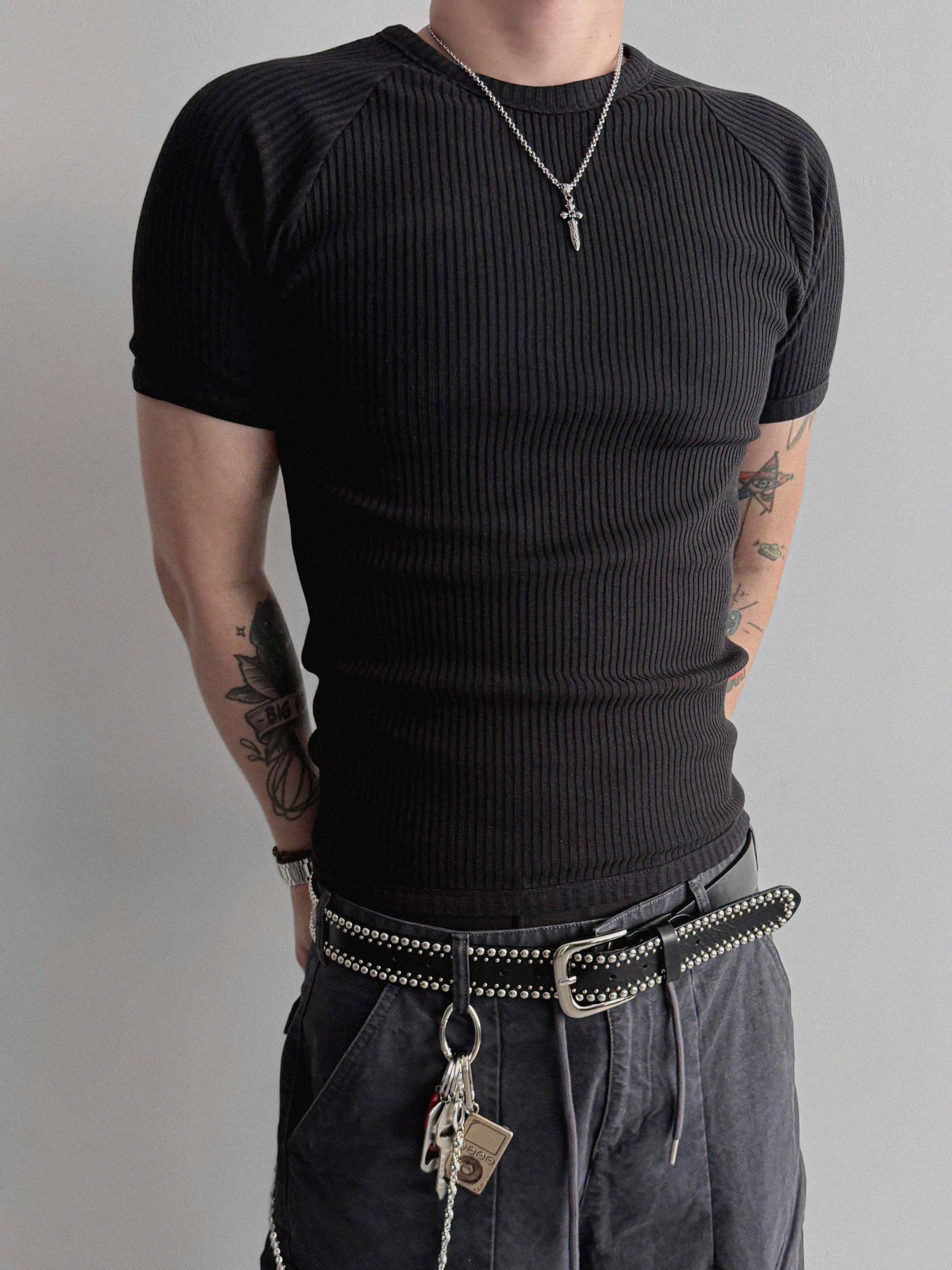 Ribbed raglan muscle half t