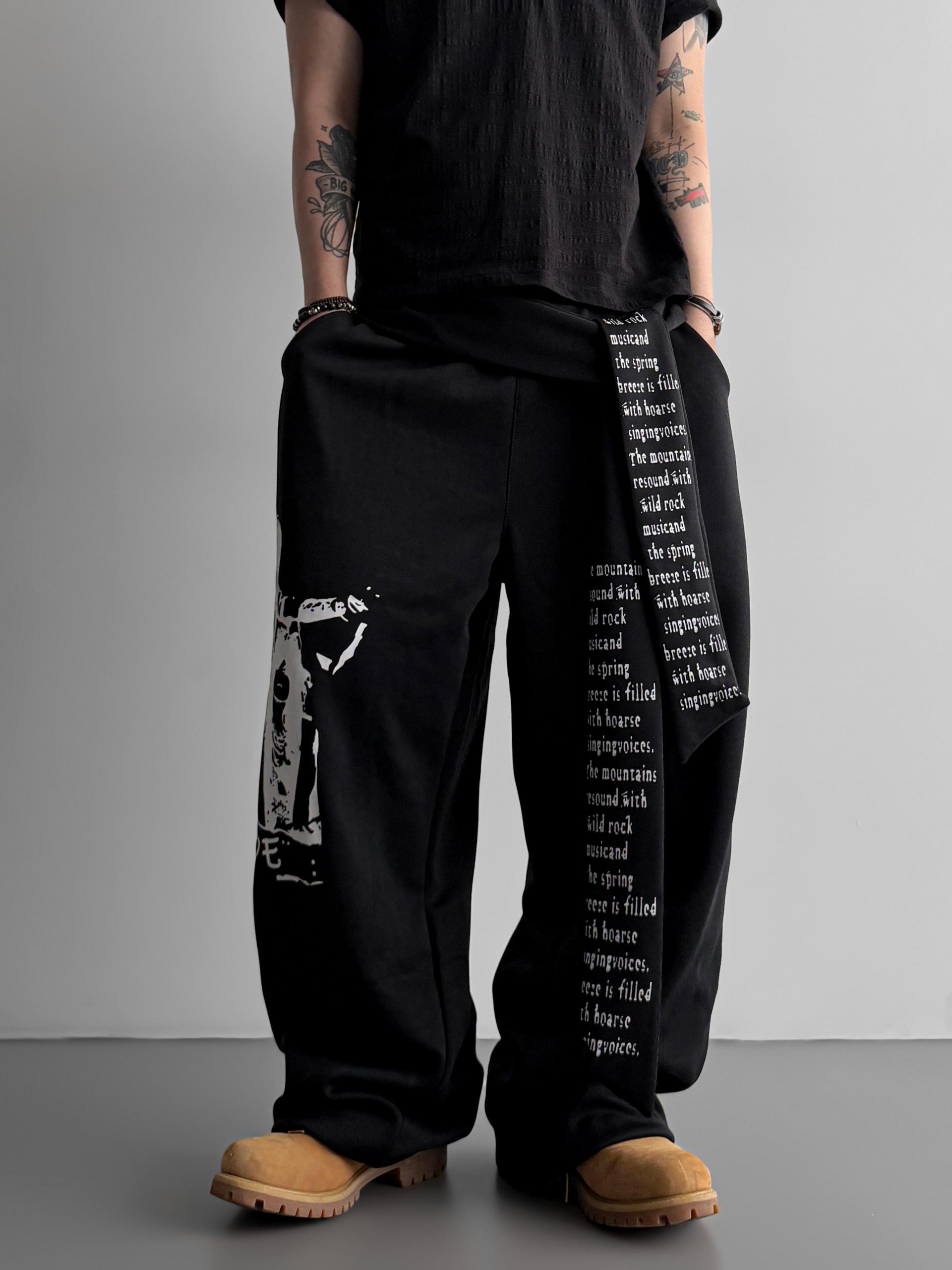 Lettering graphic strap sweat pants