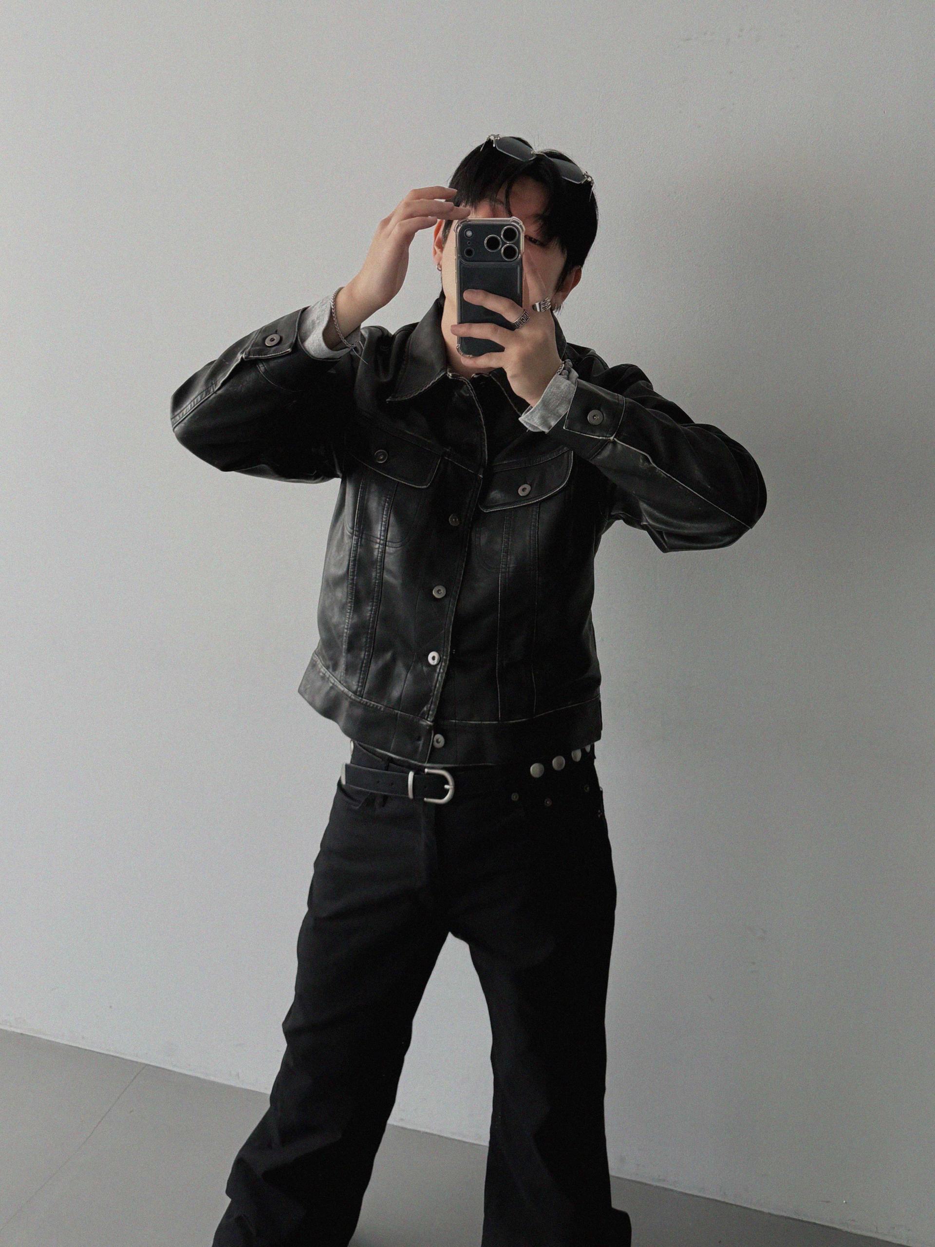 Rex leather trucker crop jacket