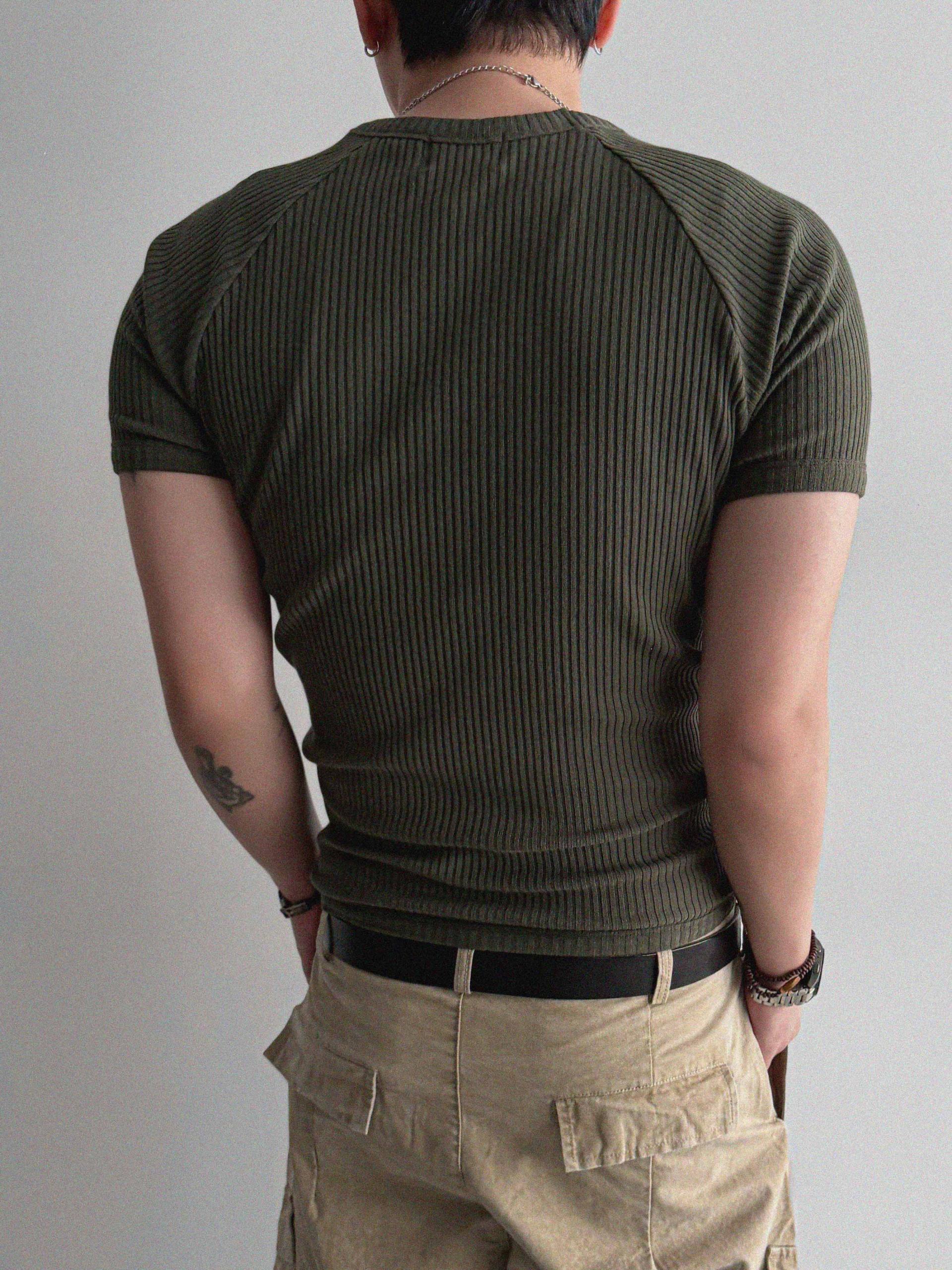 Ribbed raglan muscle half t