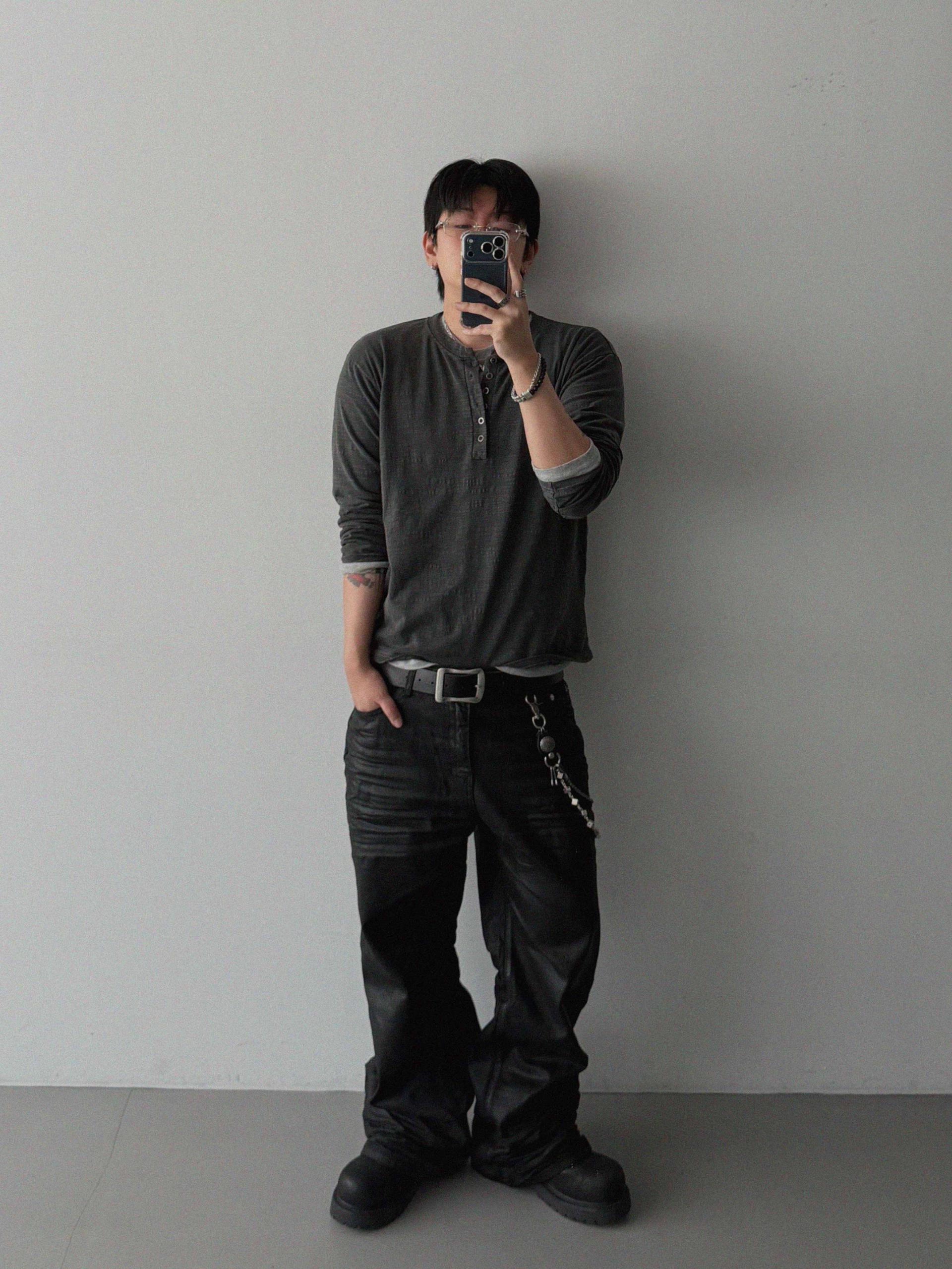 Embo coated semi flare pants