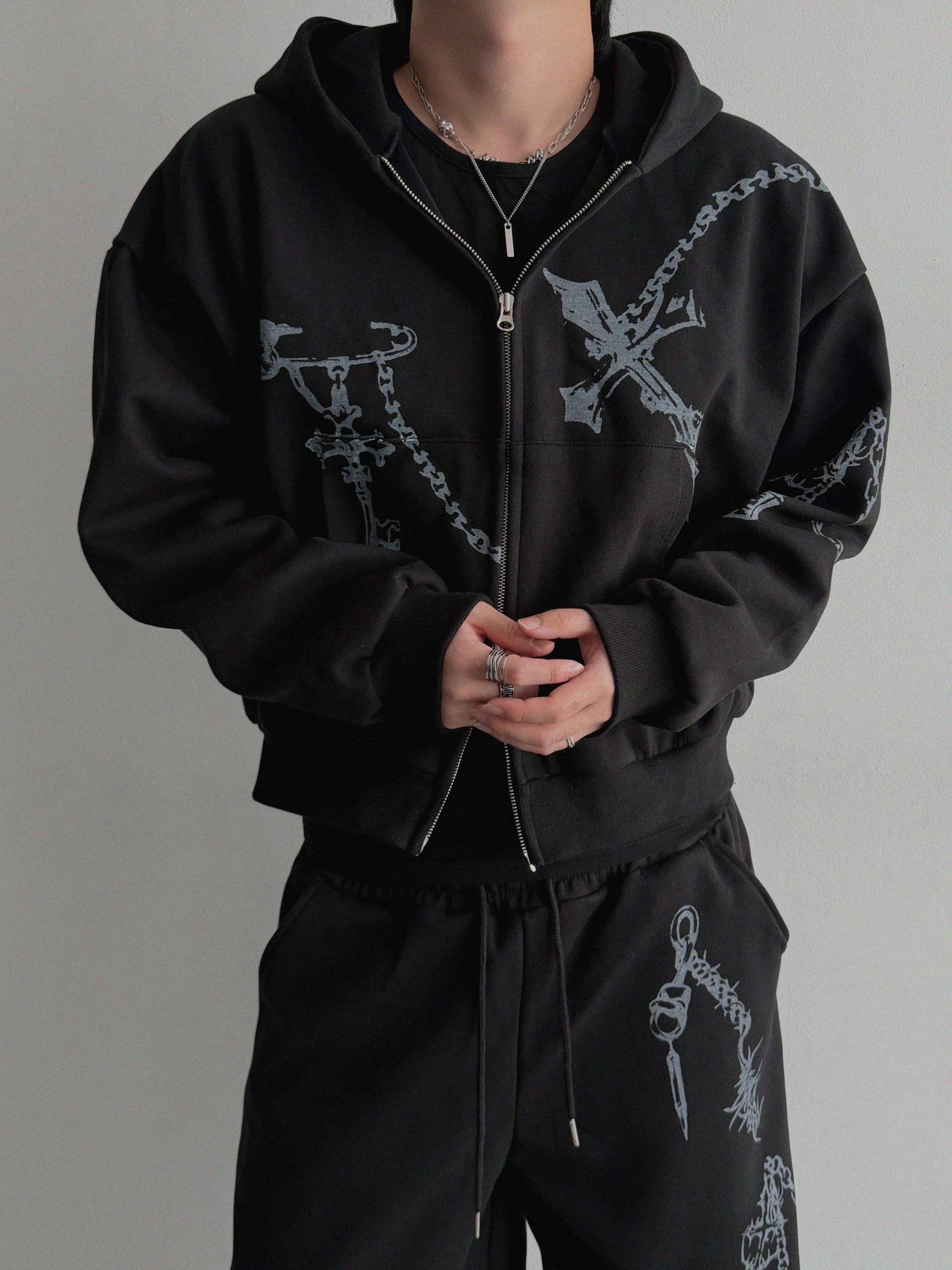 Keyring printed crop hood zip-up