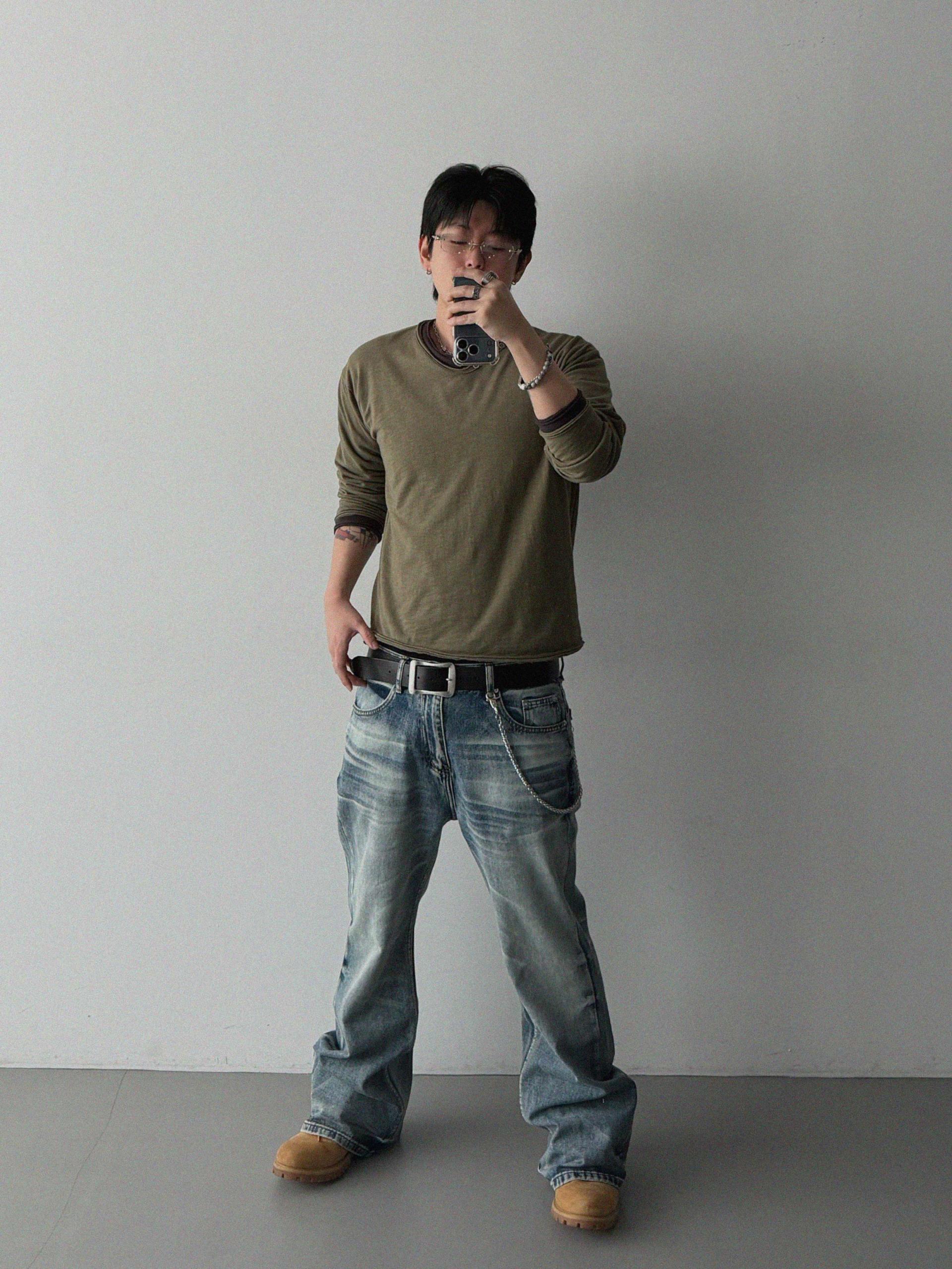 Mobe sand flare denim pants