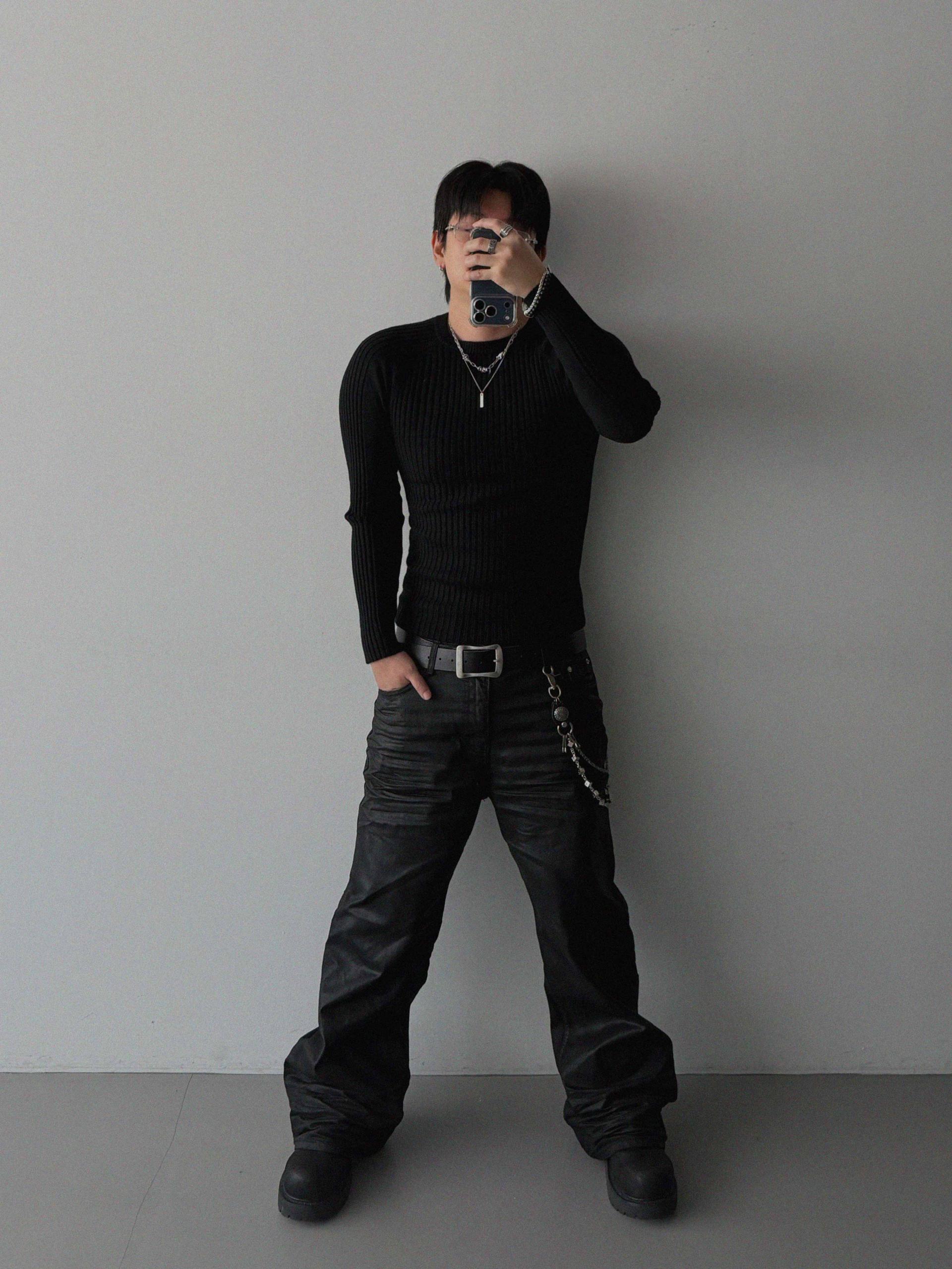 Irregular ribbed raglan muscle knit