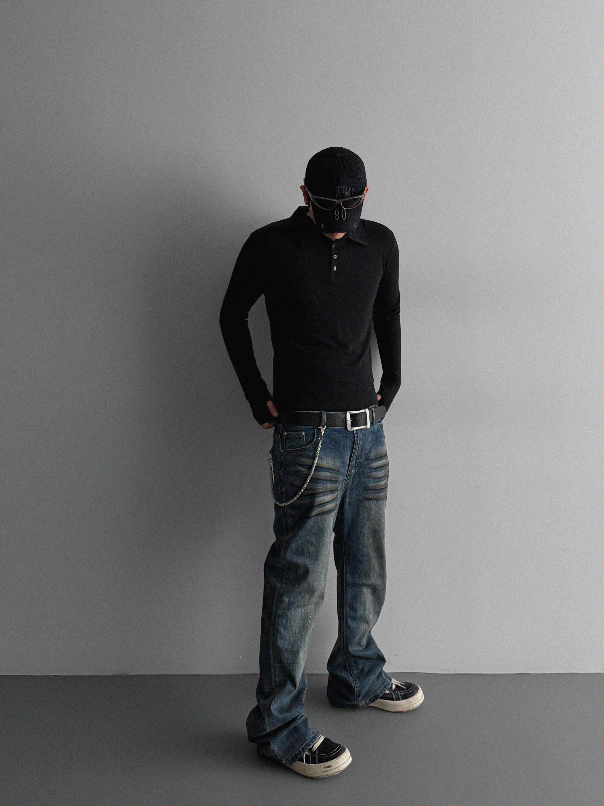 Dirty washed sagging flare jeans