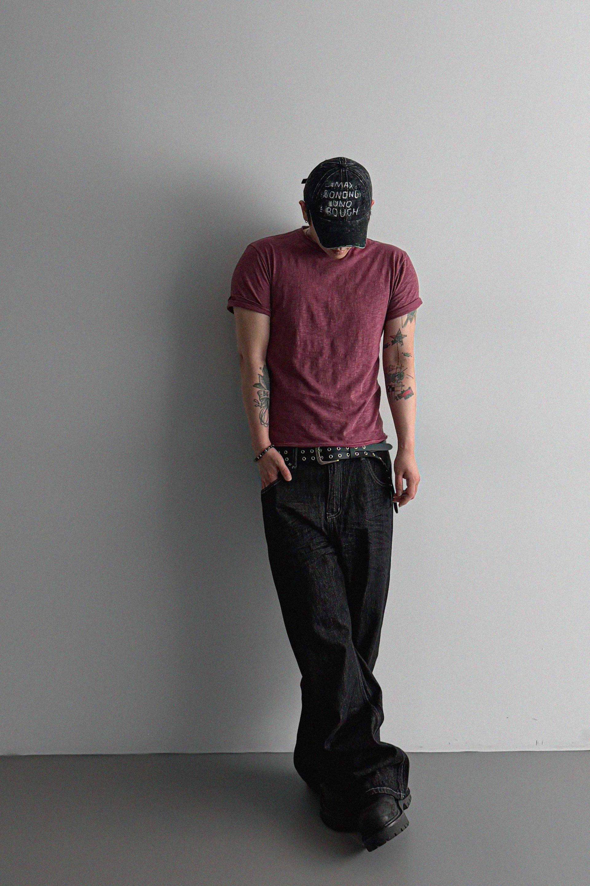 Embossed non-faded denim pants