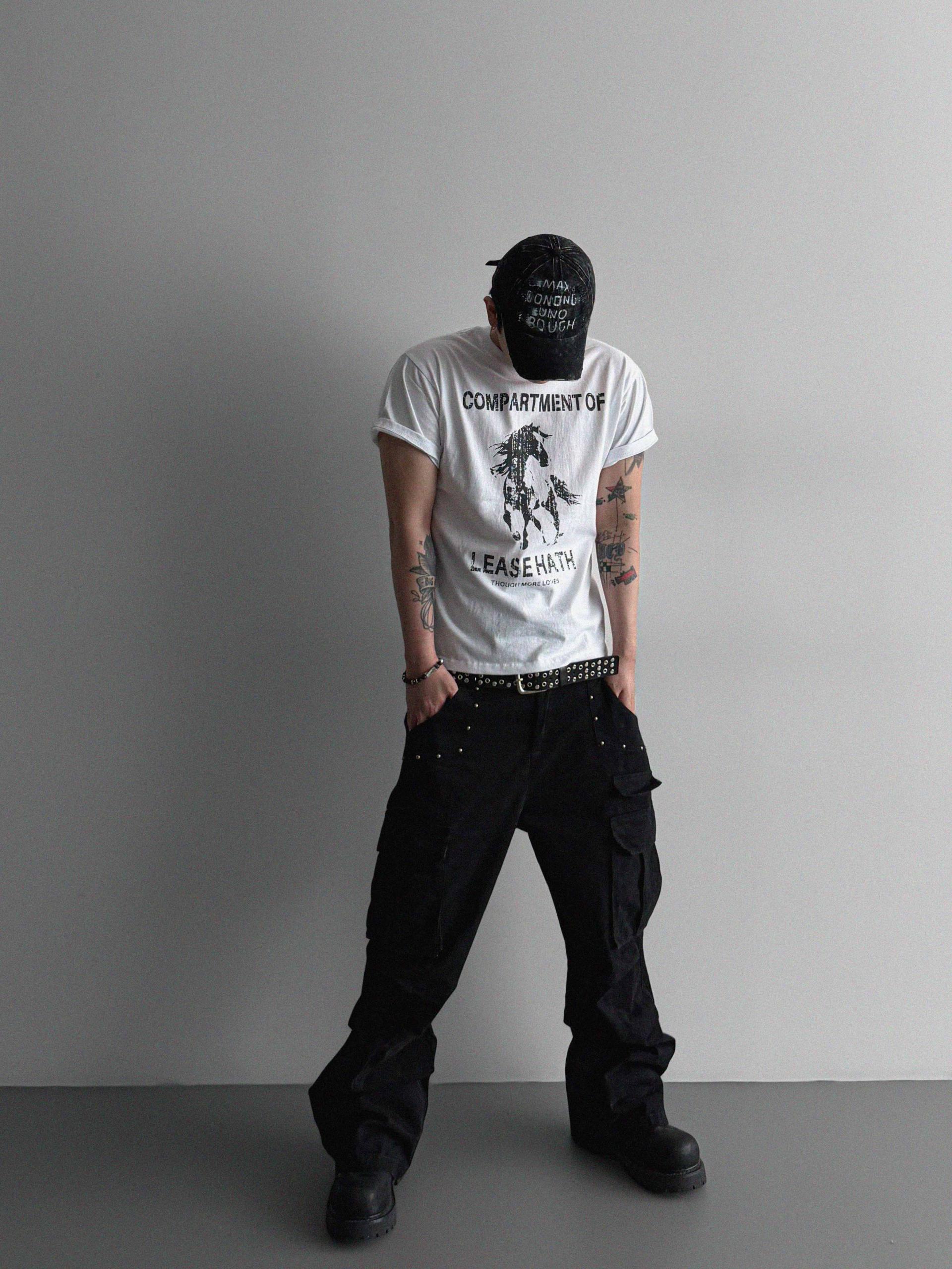 Dying stud cargo flared pants
