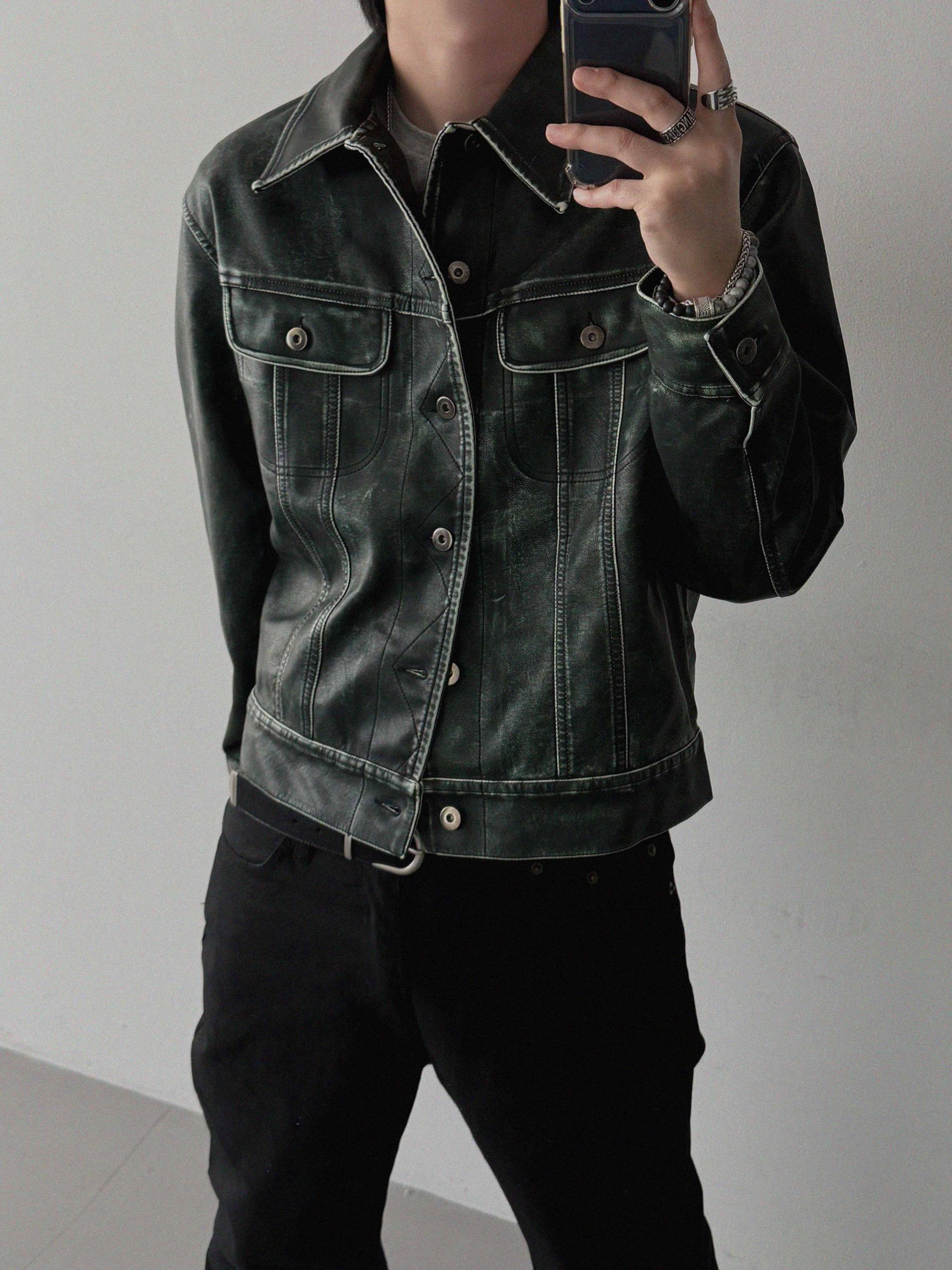 Rex leather trucker crop jacket