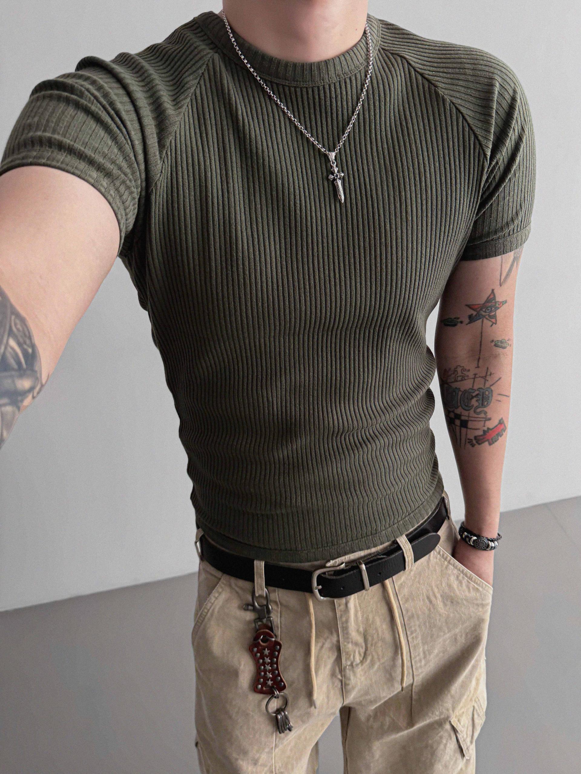 Ribbed raglan muscle half t