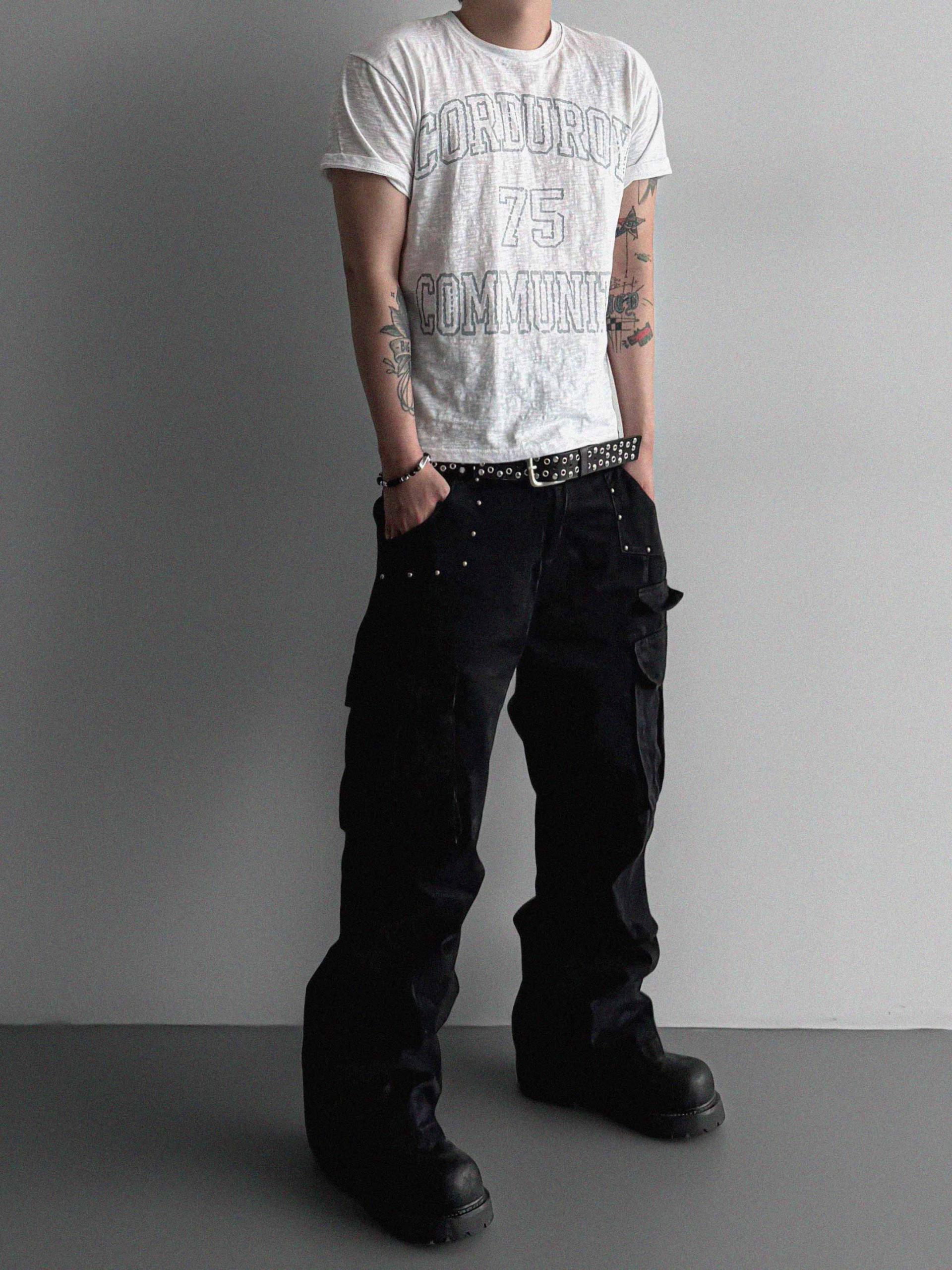 Dying stud cargo flared pants