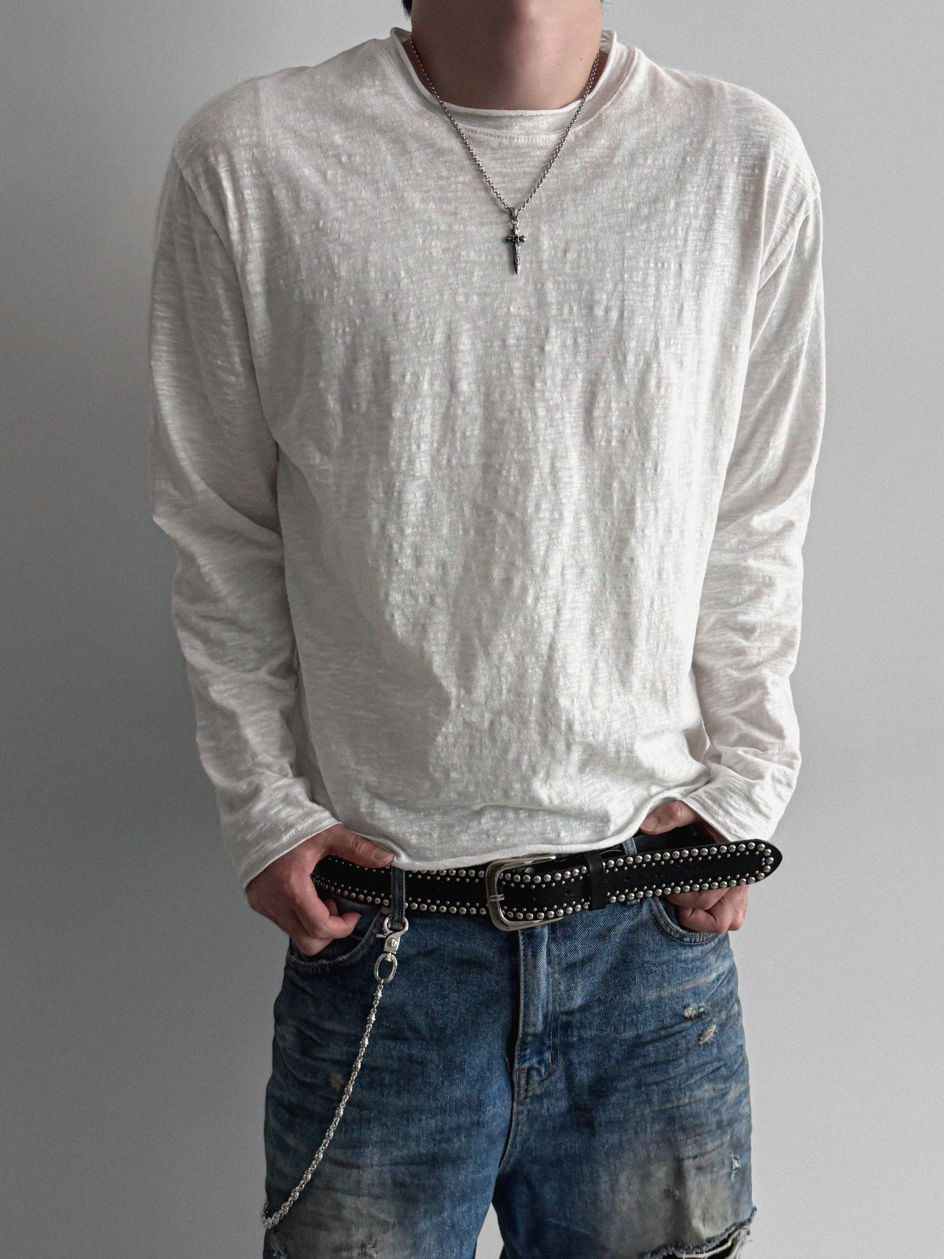 Slub cuting crop long sleeve t