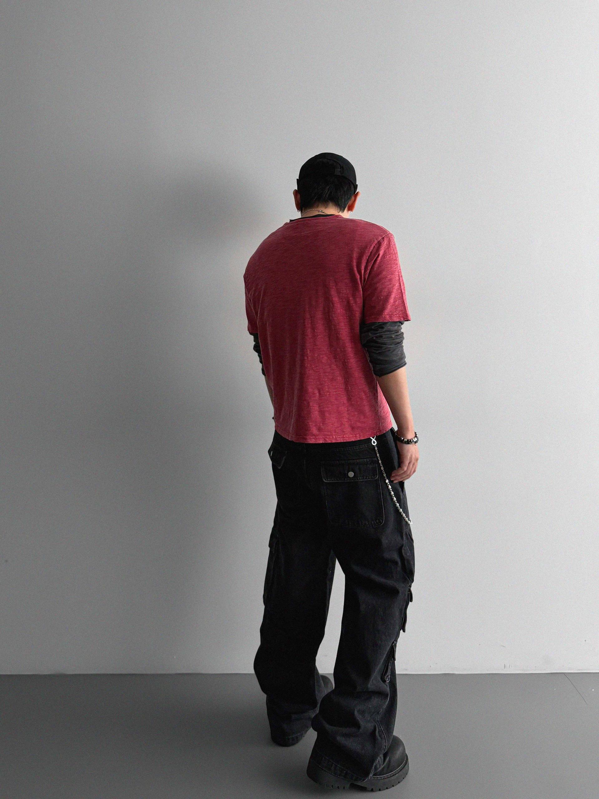Unbalanced cargo denim pants
