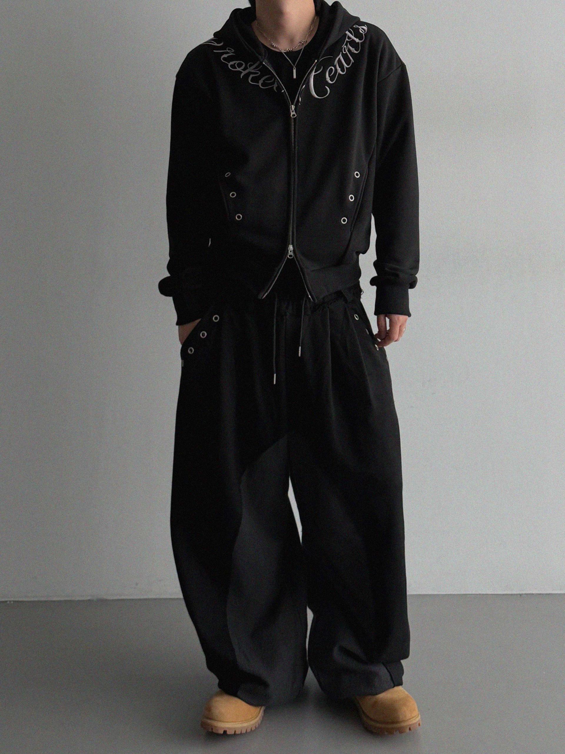 Broken eyelet crop hoodie zip-up