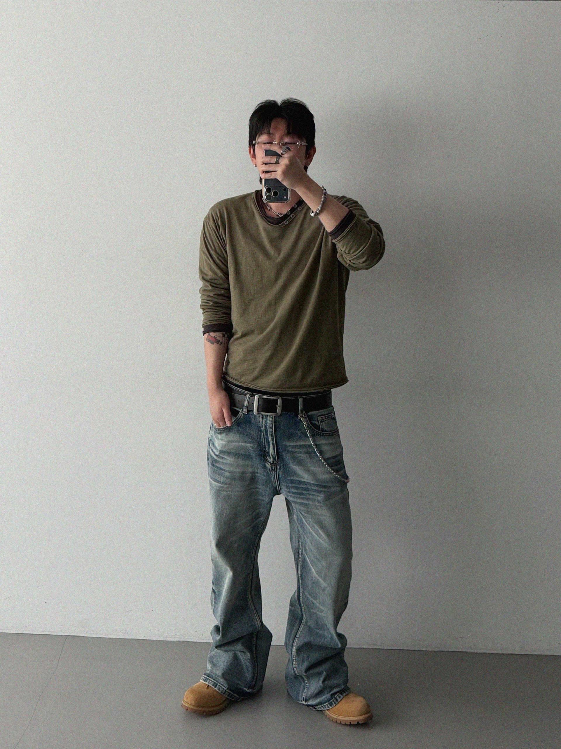 Mobe sand flare denim pants
