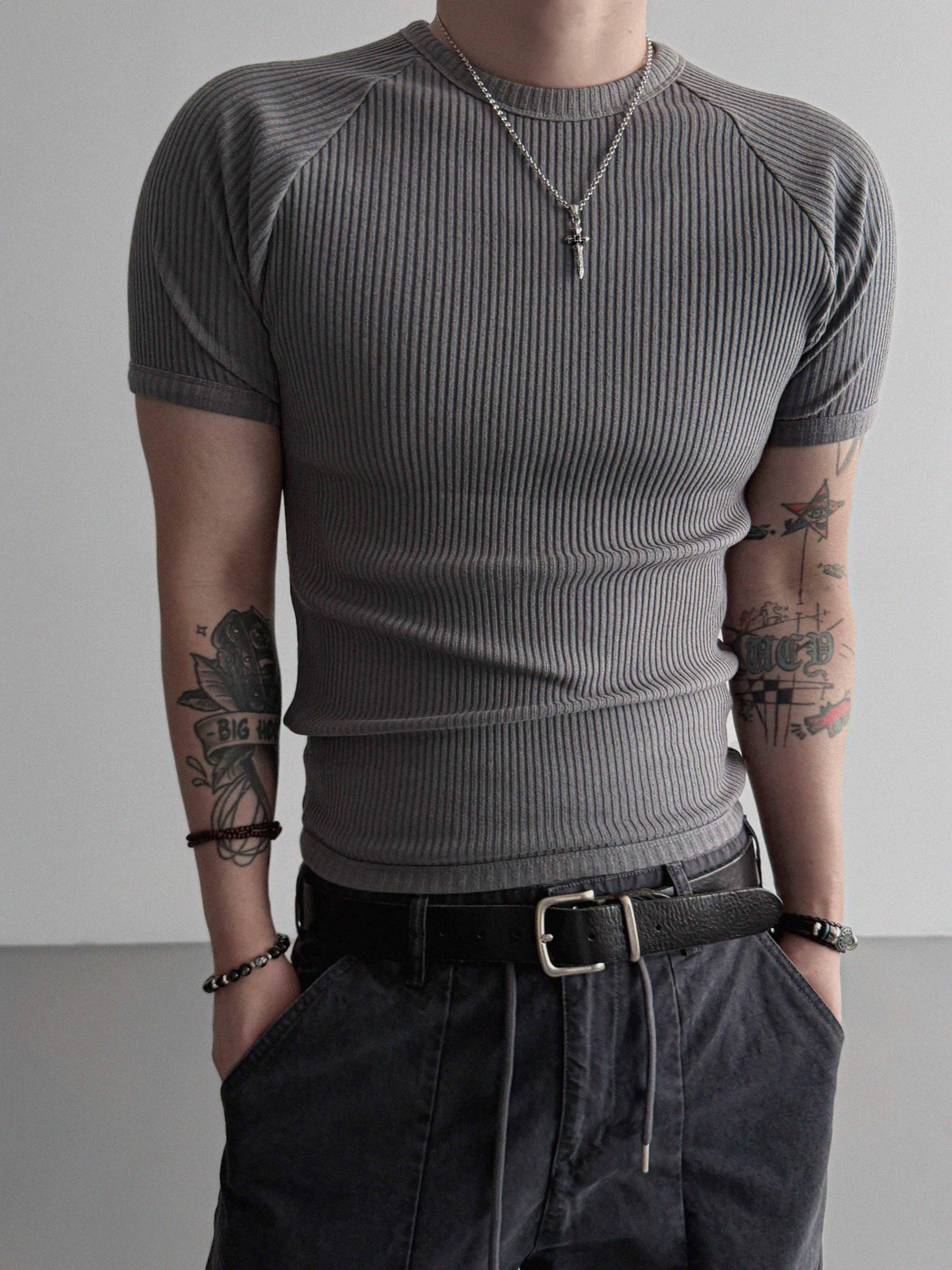 Ribbed raglan muscle half t