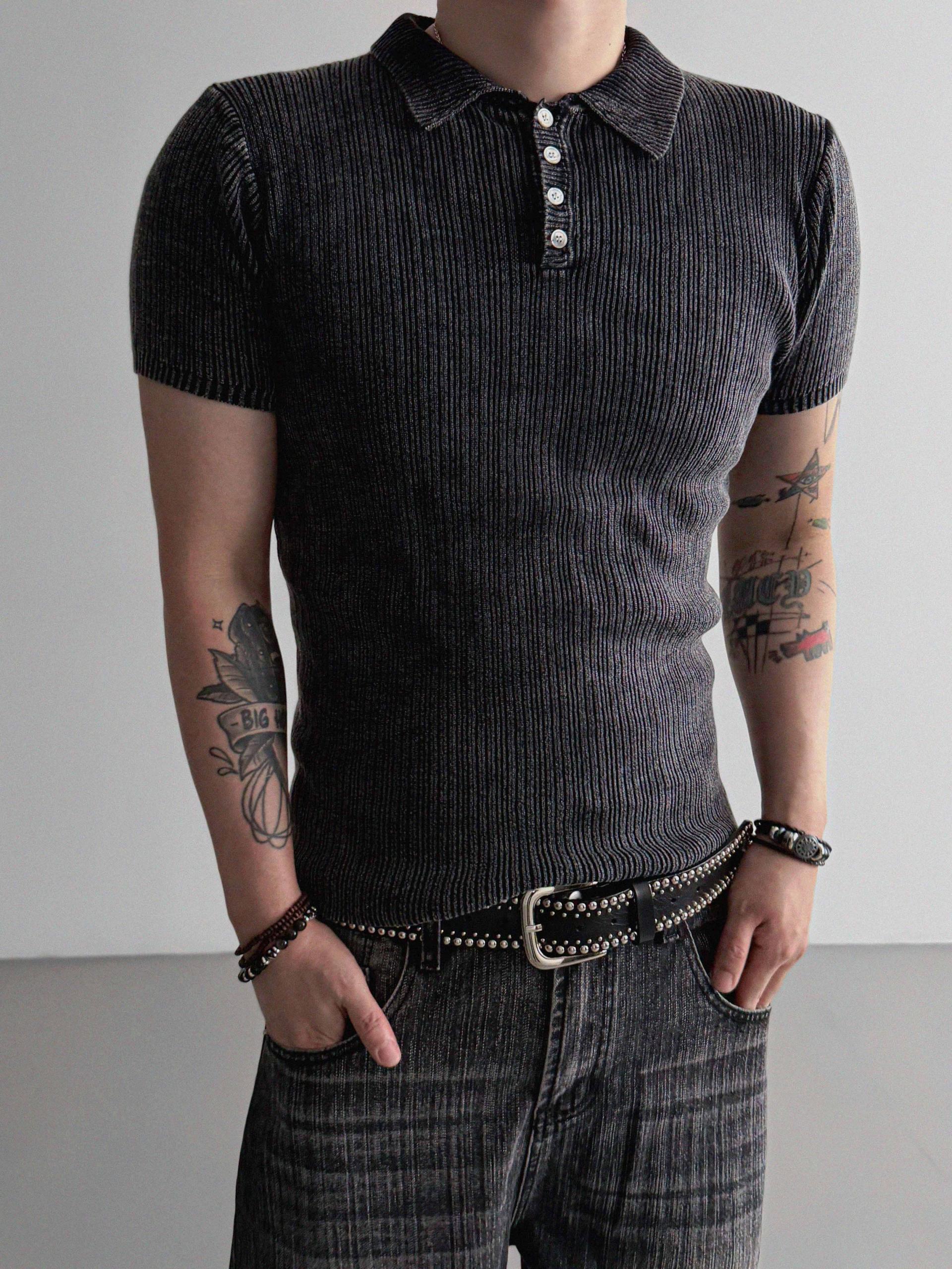 Garments ribbed collar muscle half T