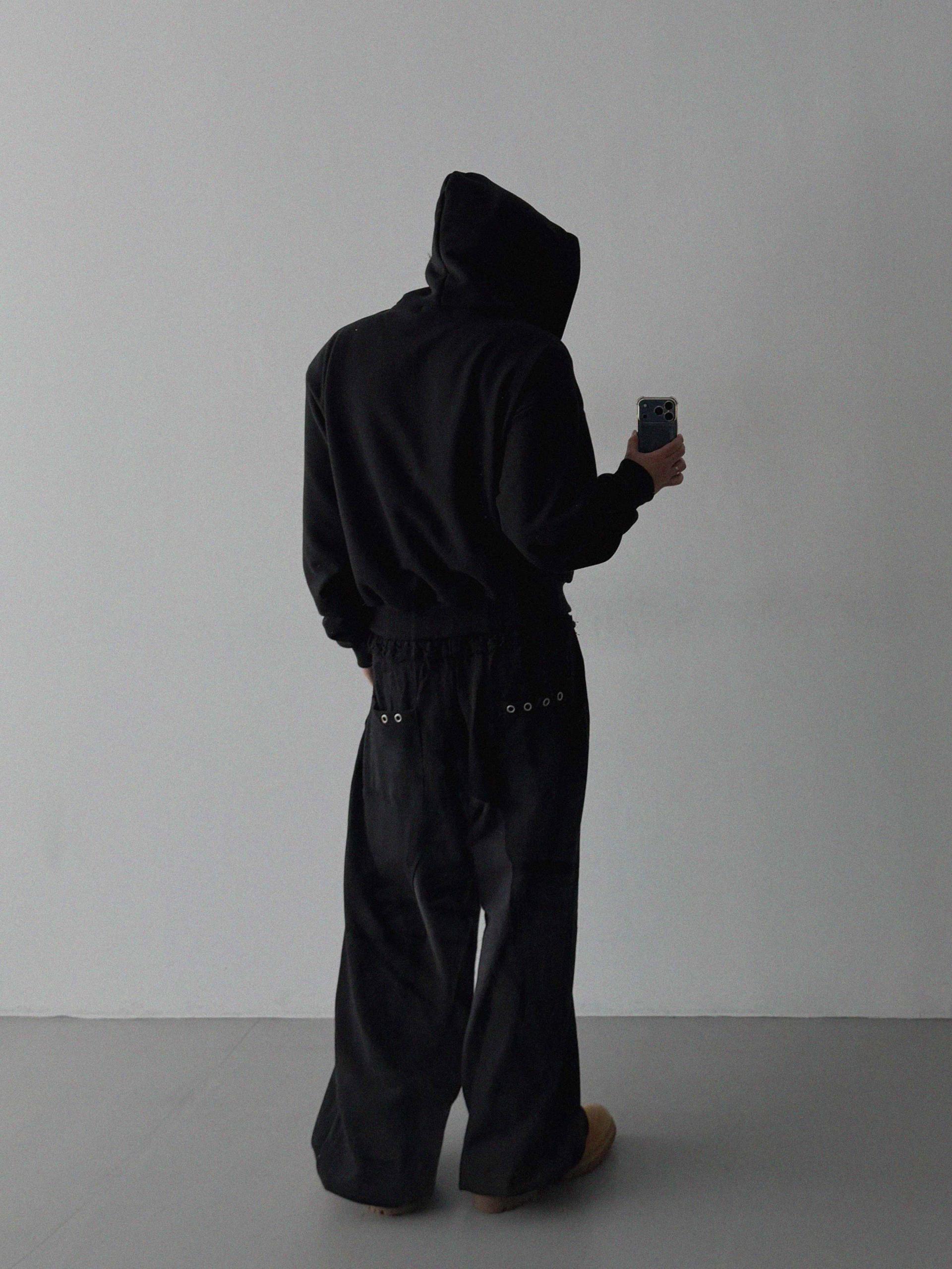 Broken eyelet crop hoodie zip-up