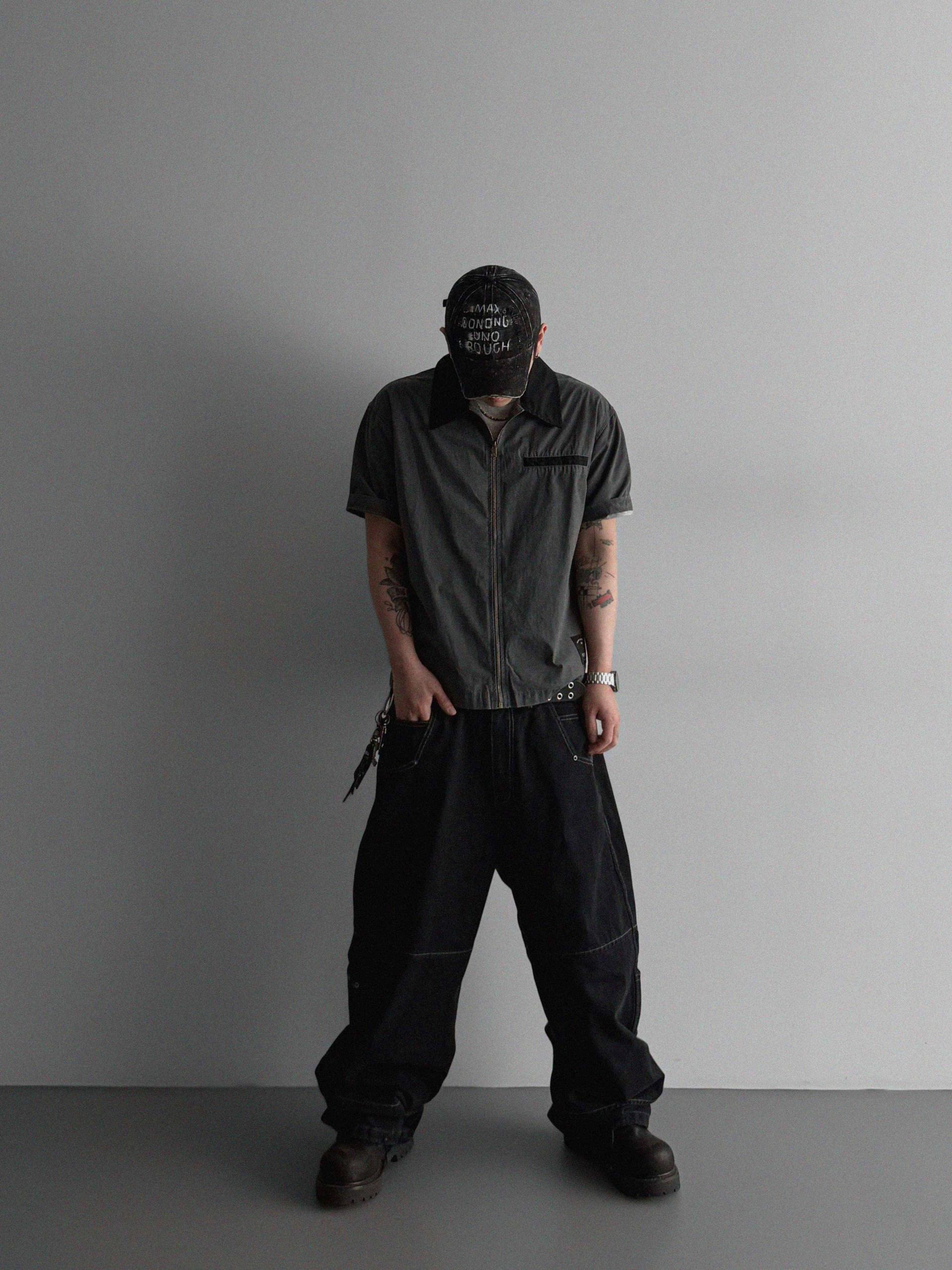 Eyelet pocket balloon denim pants