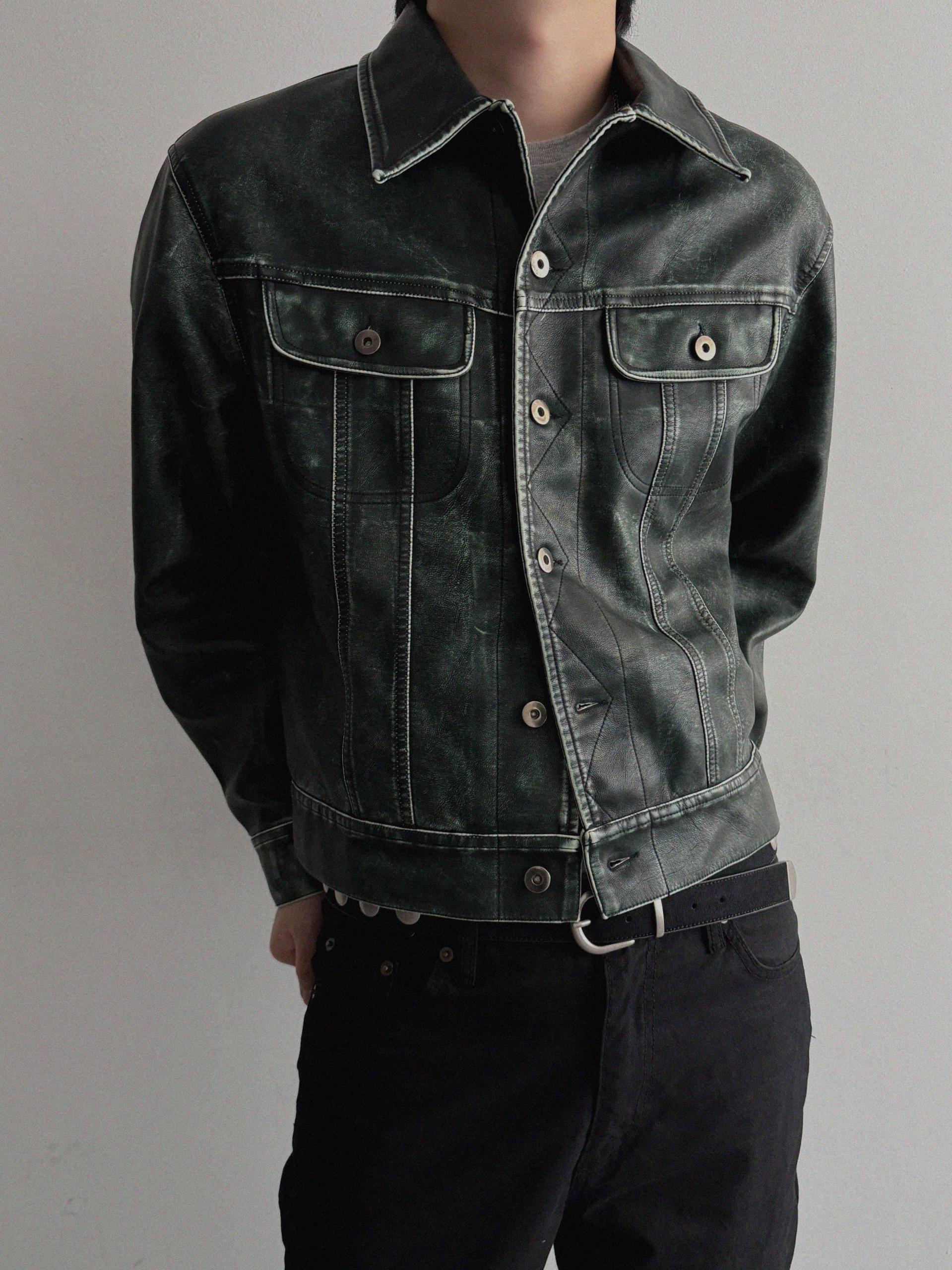 Rex leather trucker crop jacket