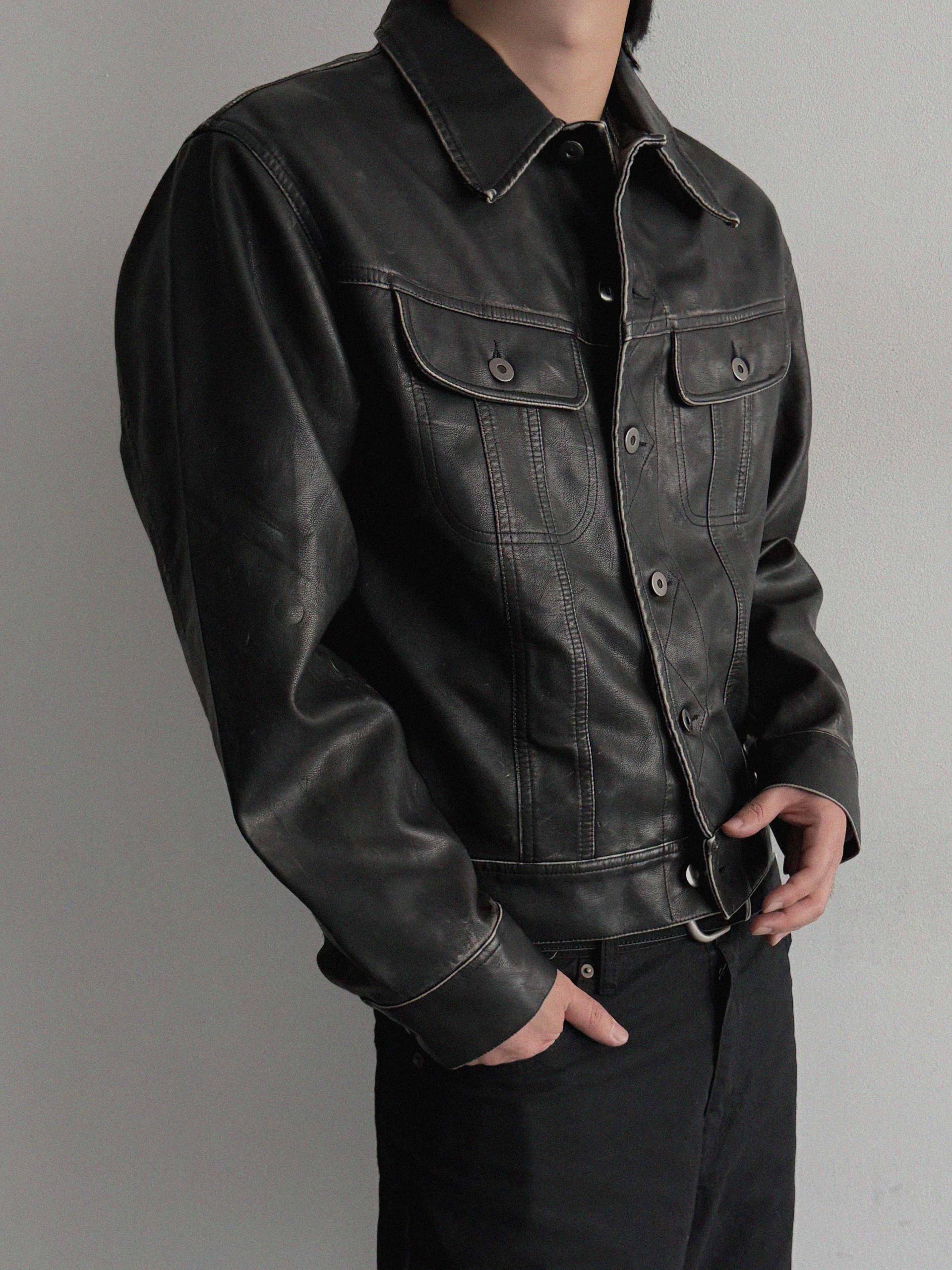 Rex leather trucker crop jacket