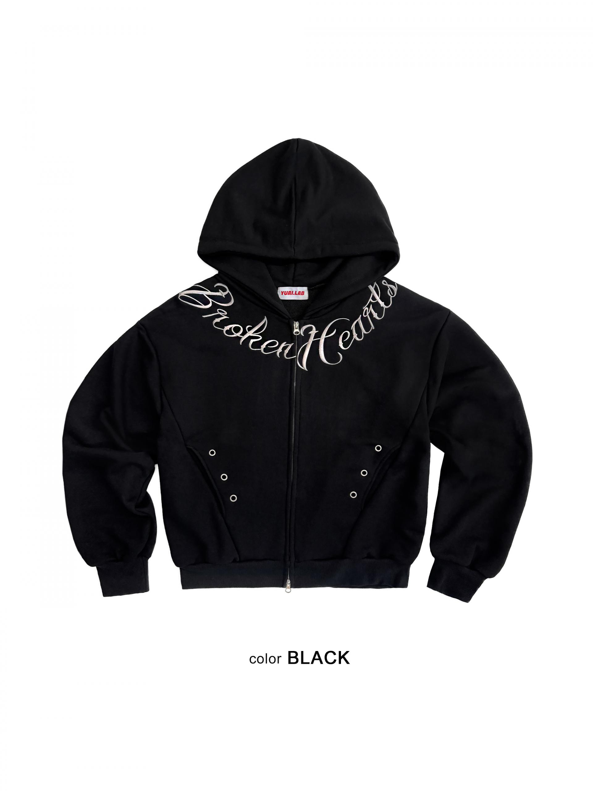Broken eyelet crop hoodie zip-up