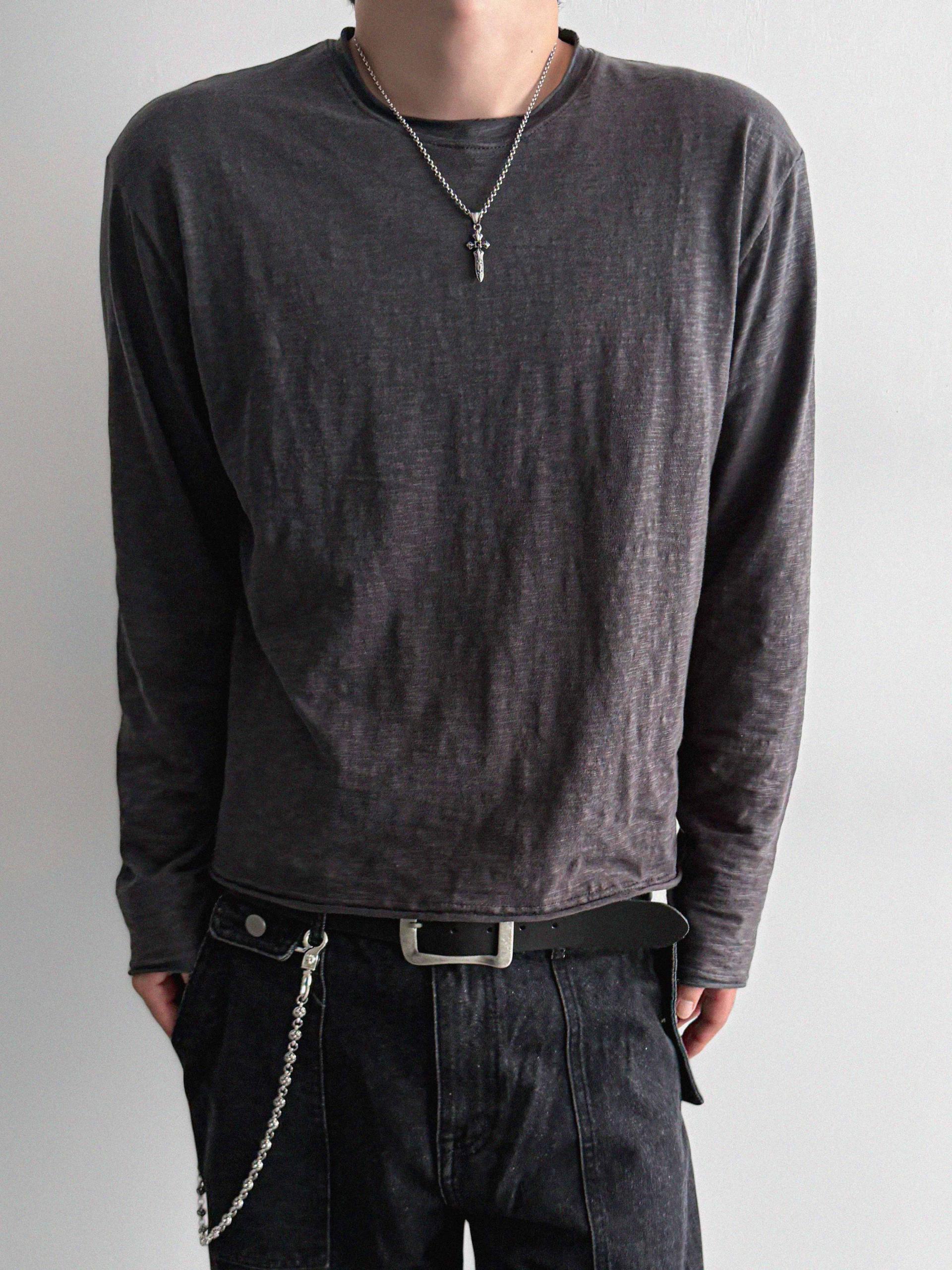 Slub cuting crop long sleeve t