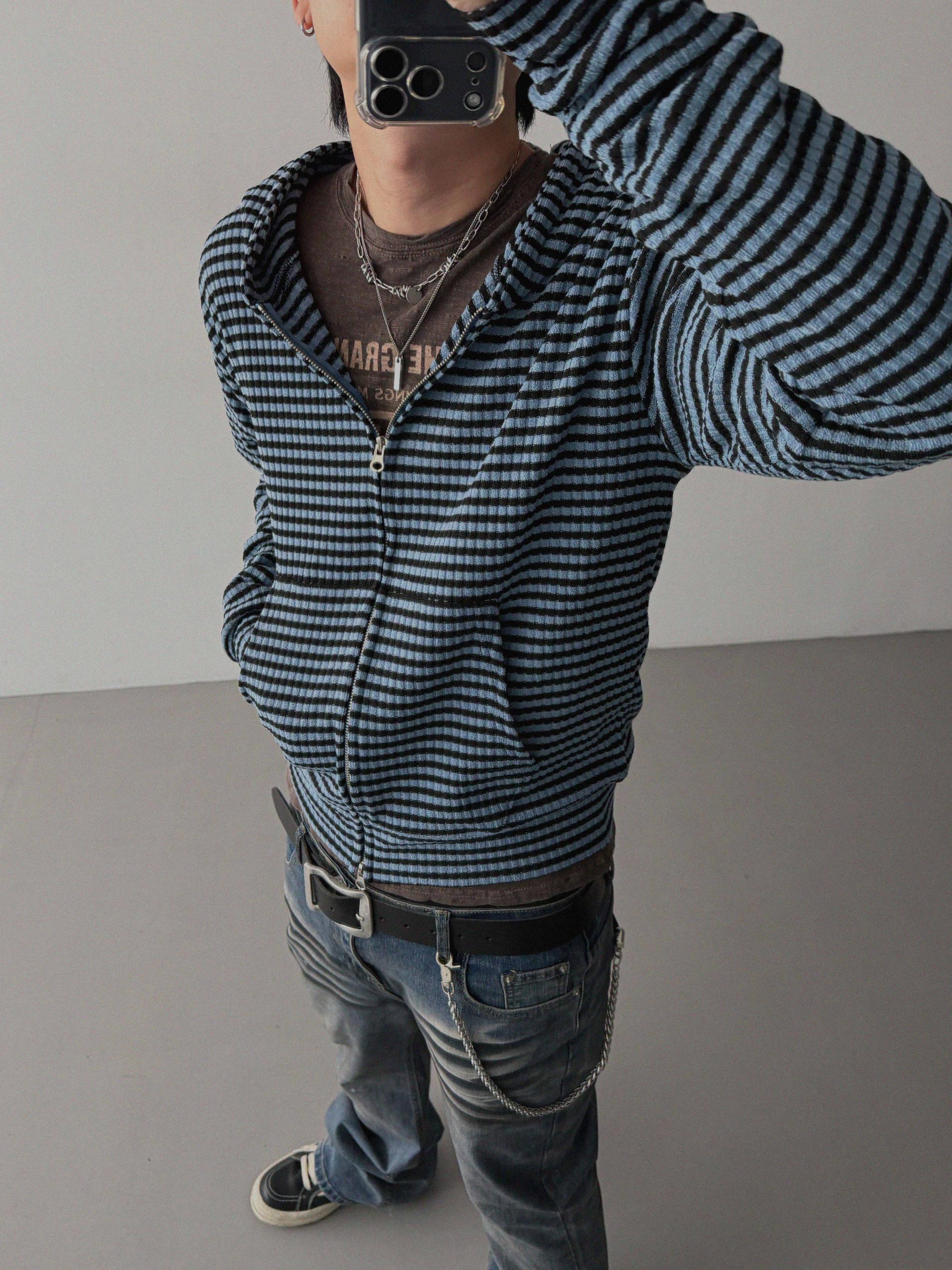 Jenny stripe crop hood zip-up