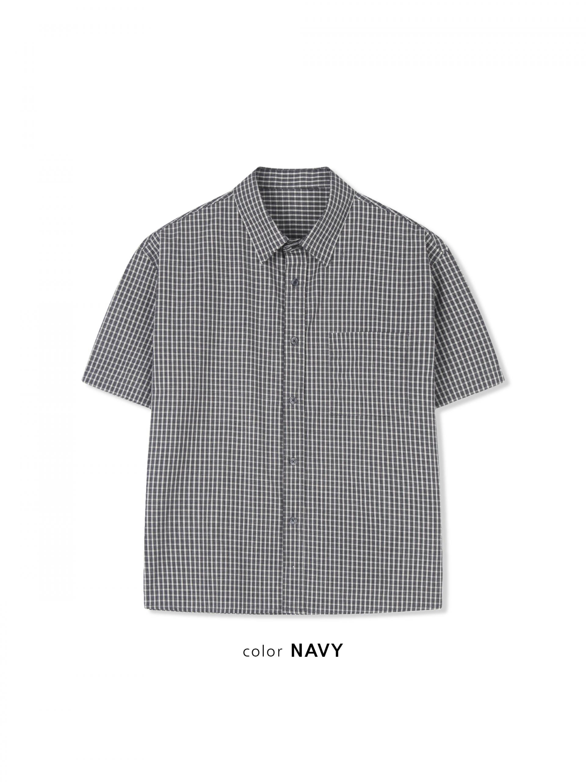 Grid check crop half shirt