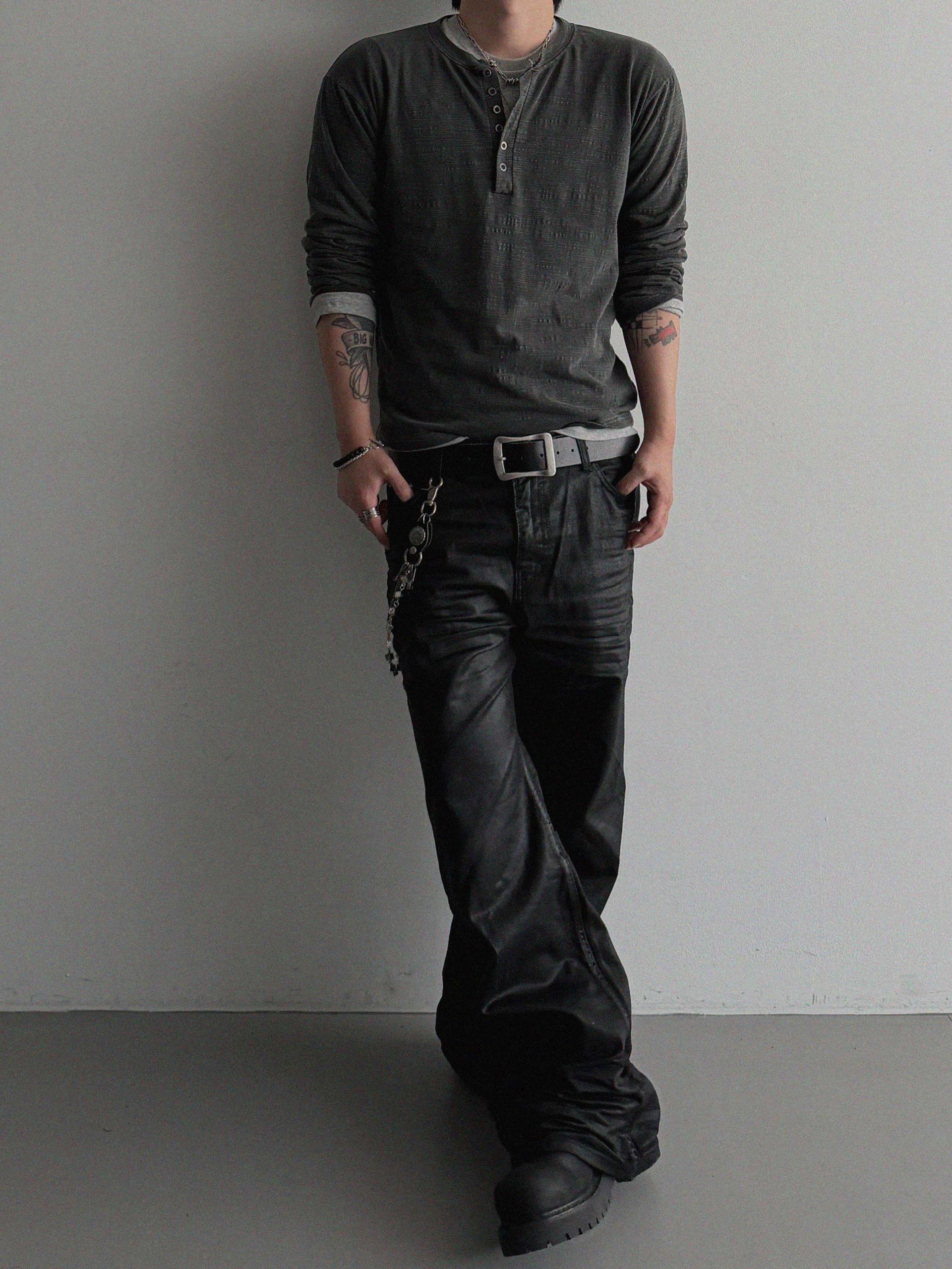 Pigment slub henley neck t