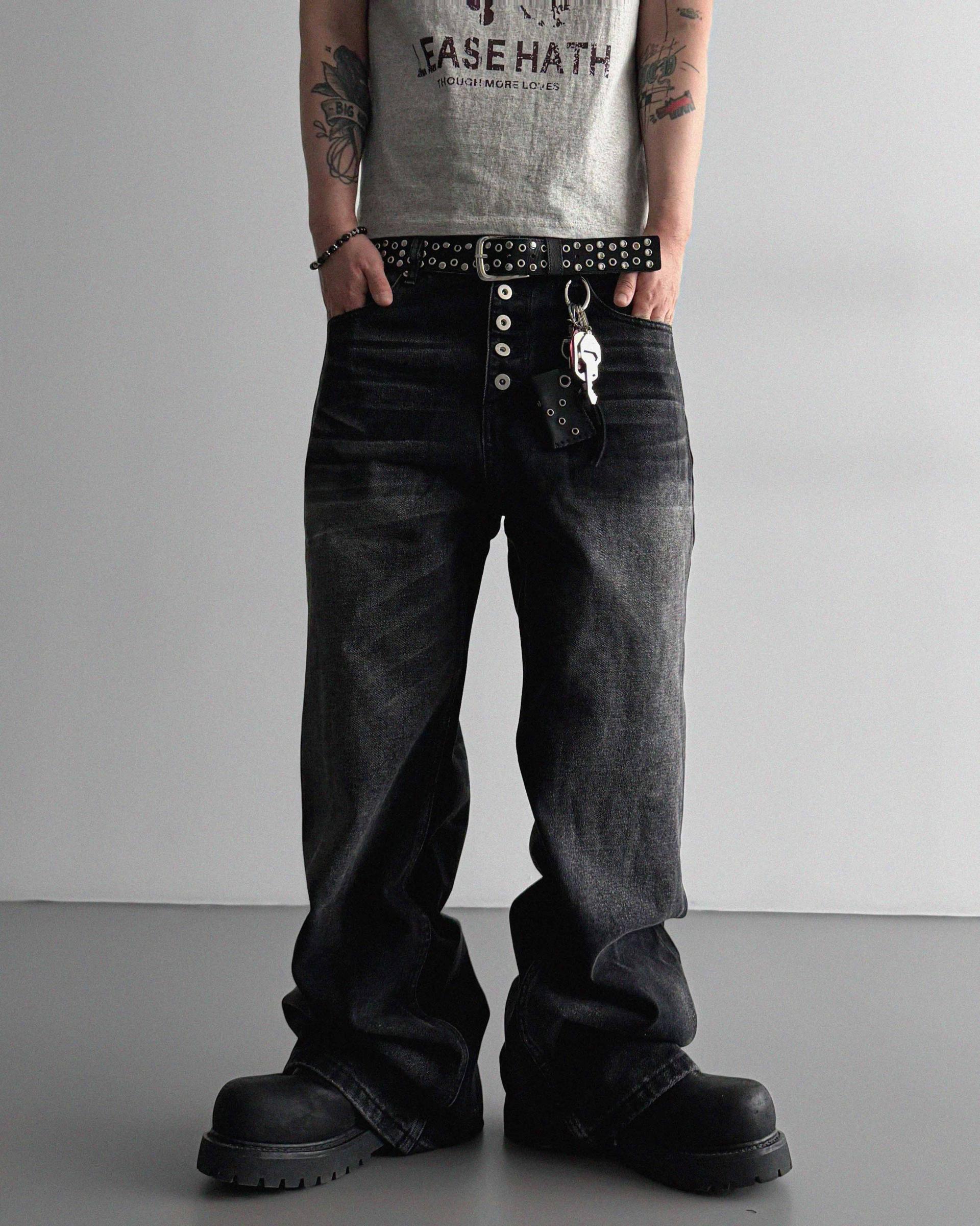 Button fly flare denim pants