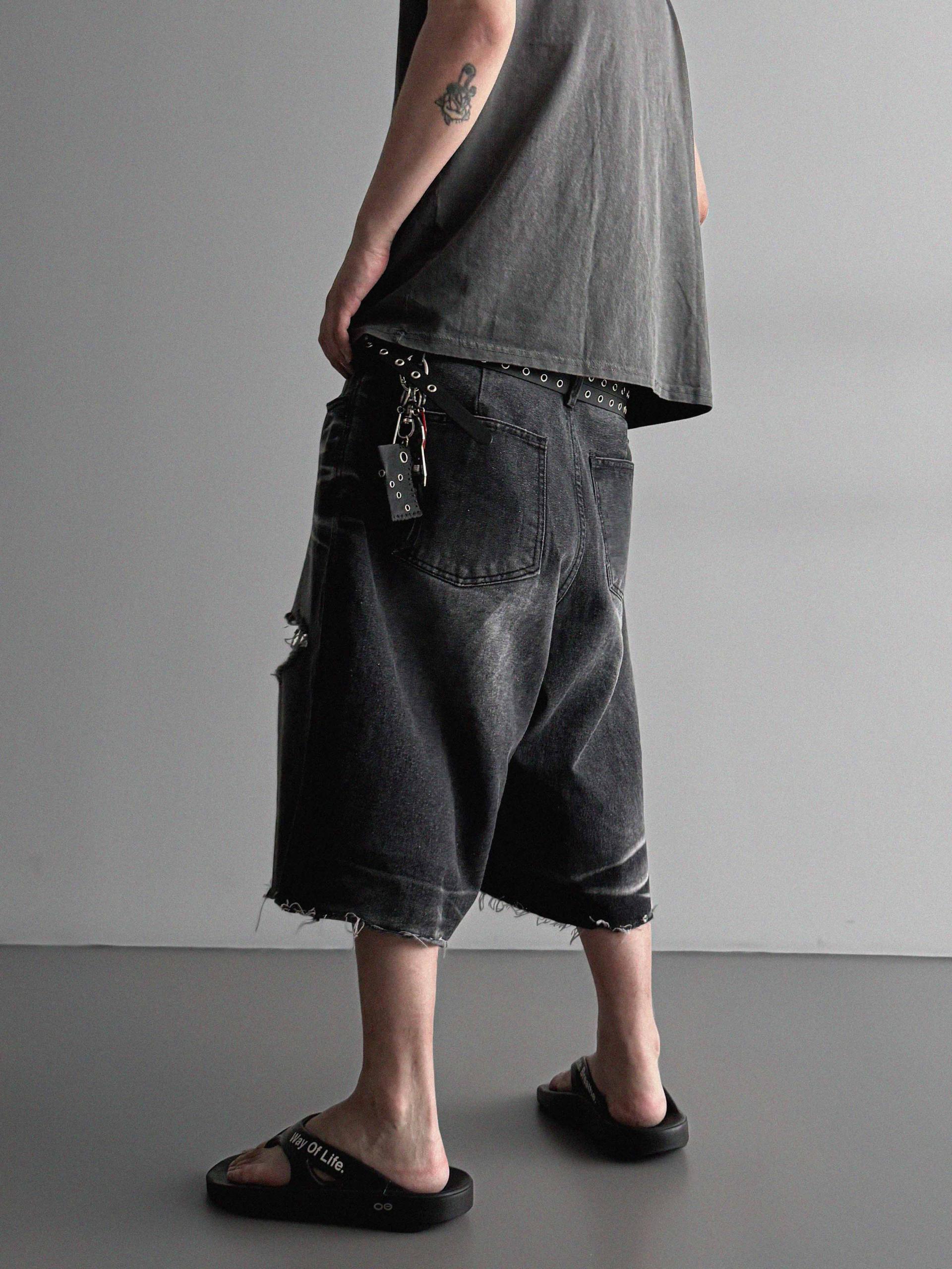 Cubic vintage denim bermuda pants