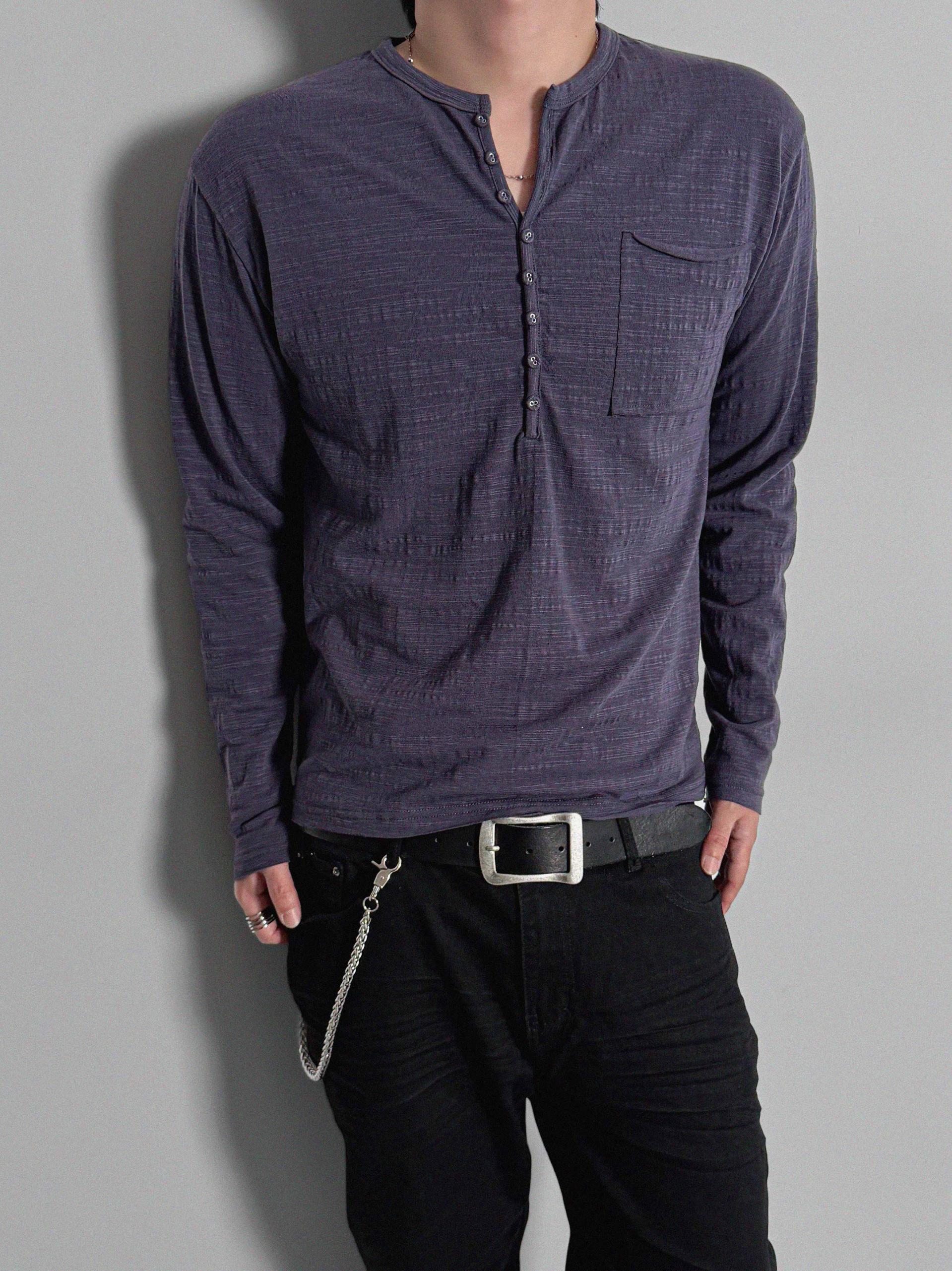 Button slub henley neck slim t