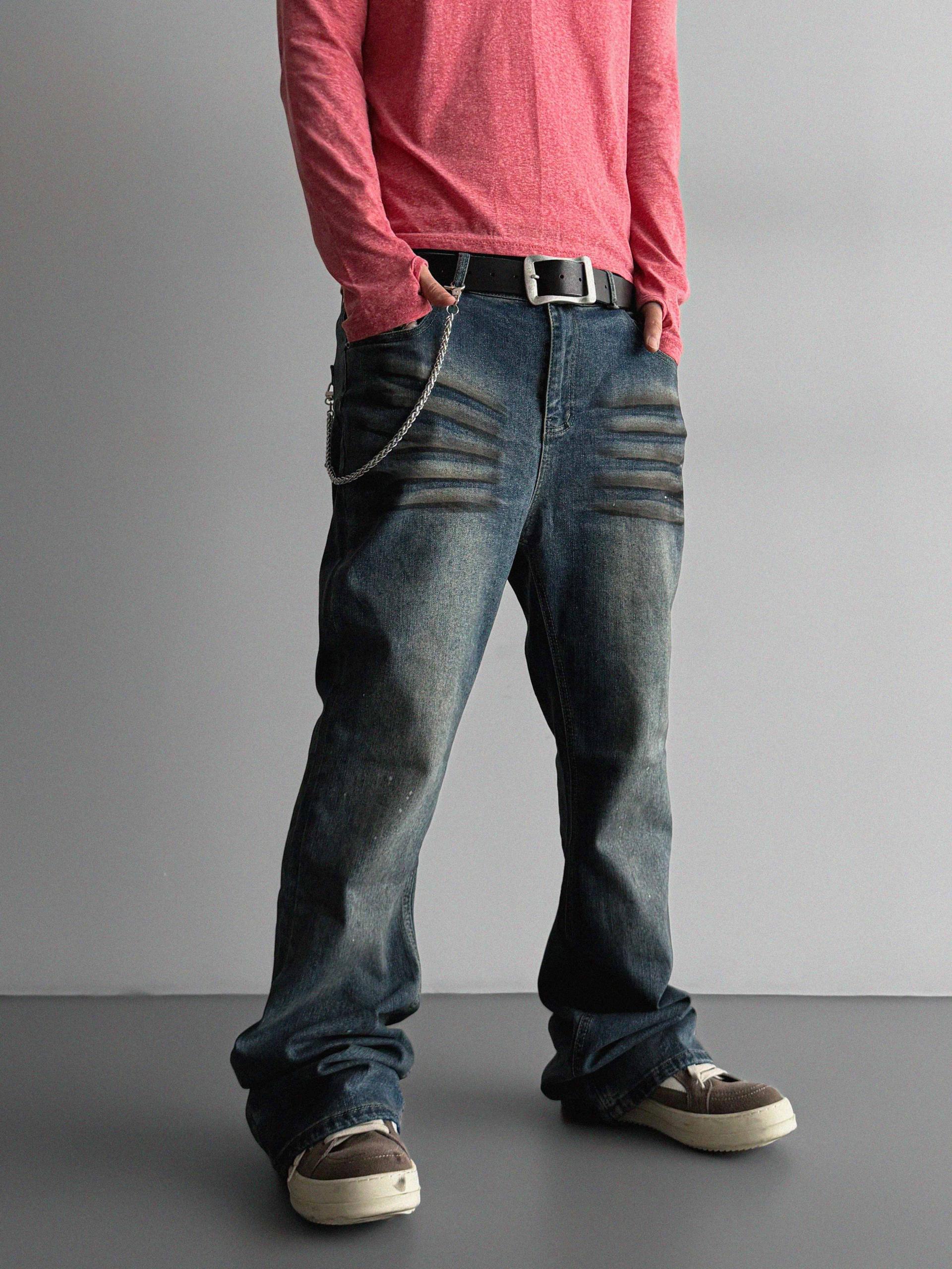 Dirty washed sagging flare jeans