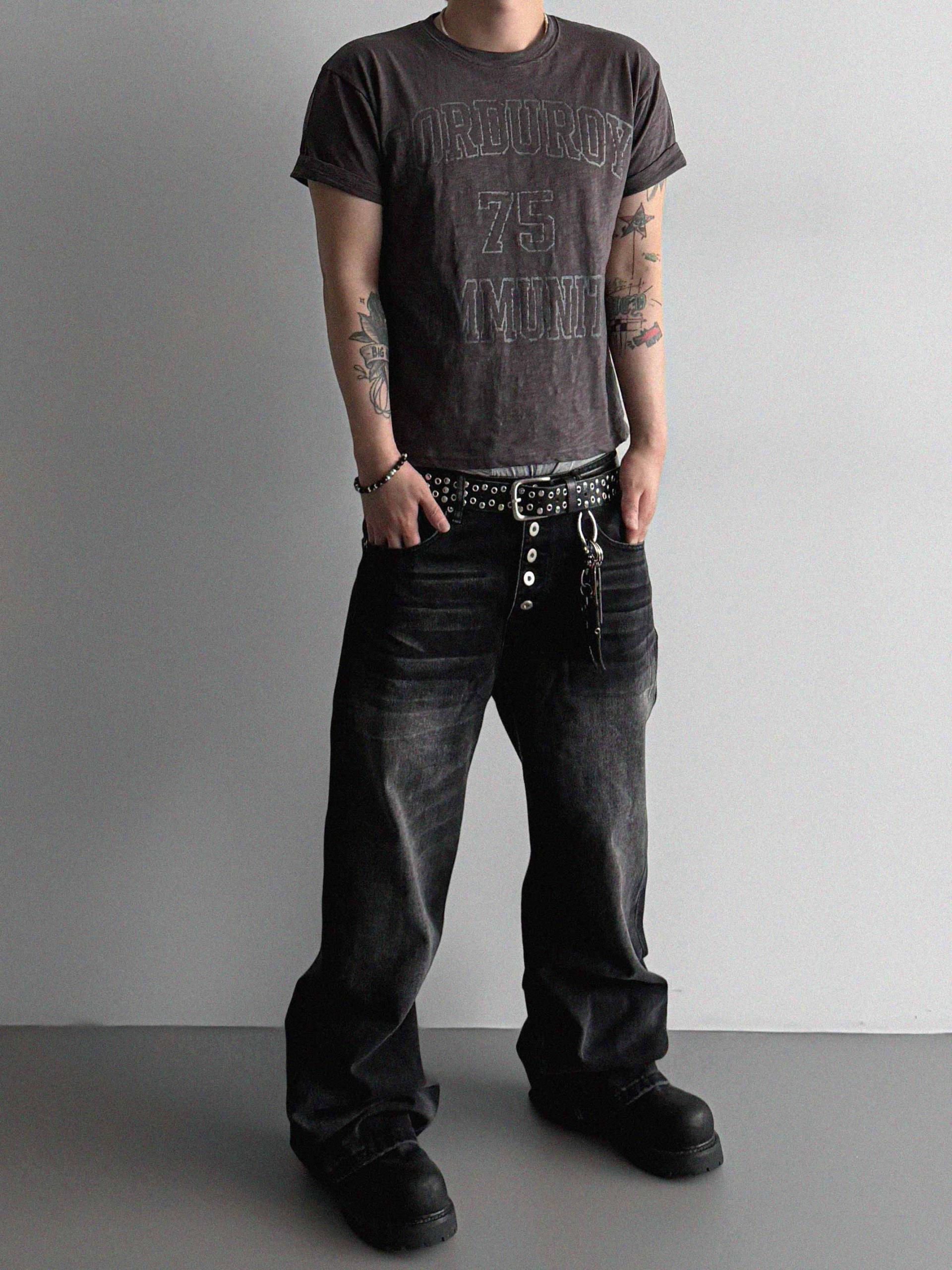 Button fly flare denim pants