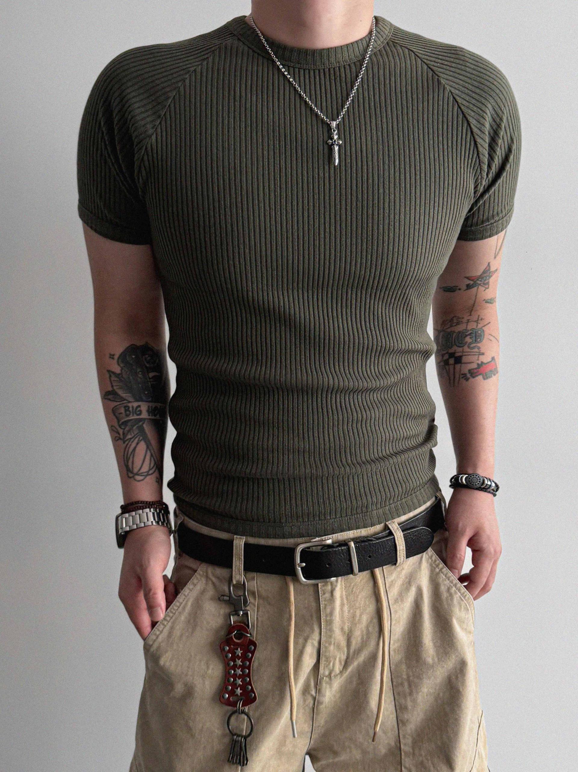 Ribbed raglan muscle half t