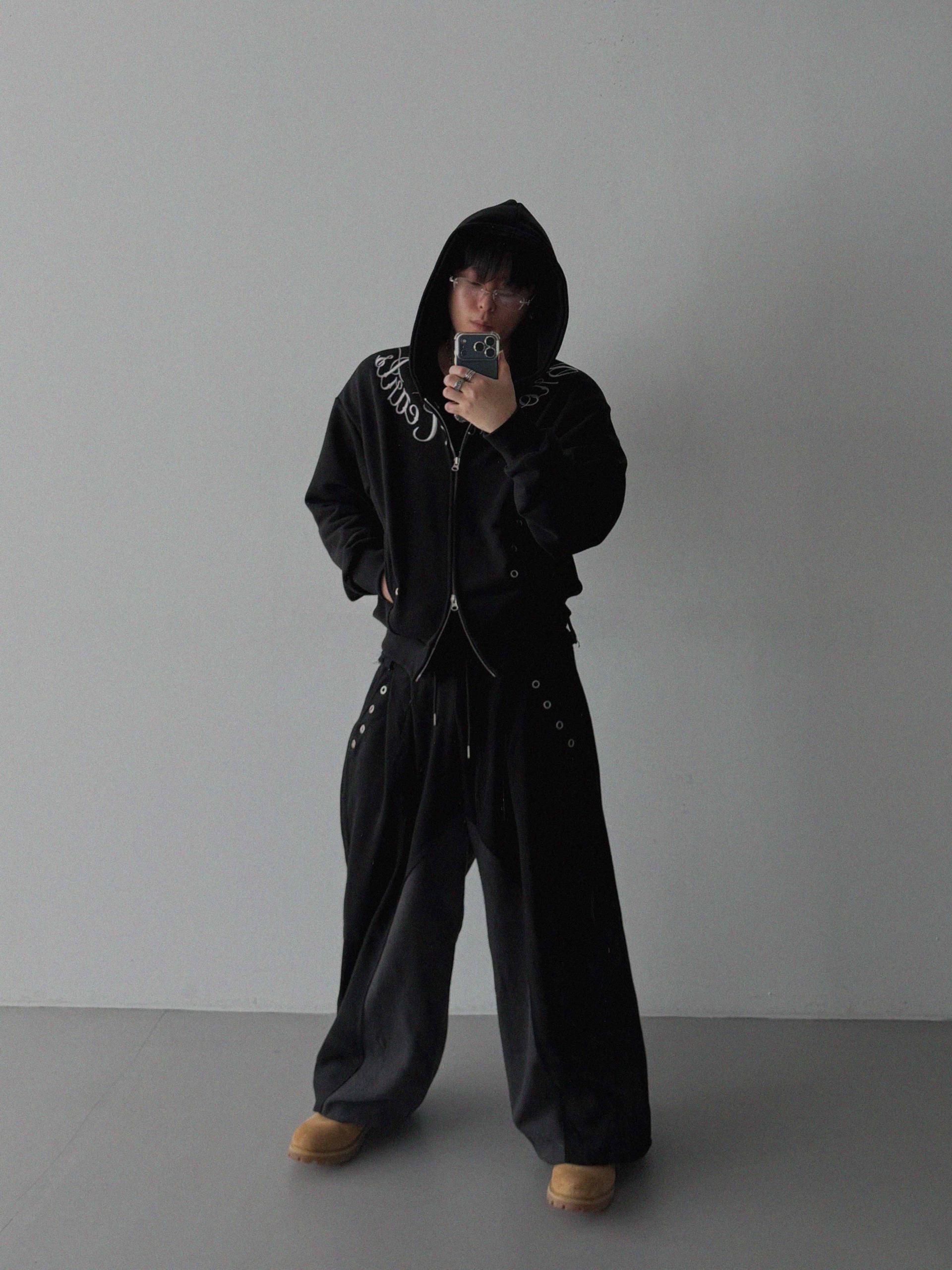 Color blocked eyelet wide sweat pants