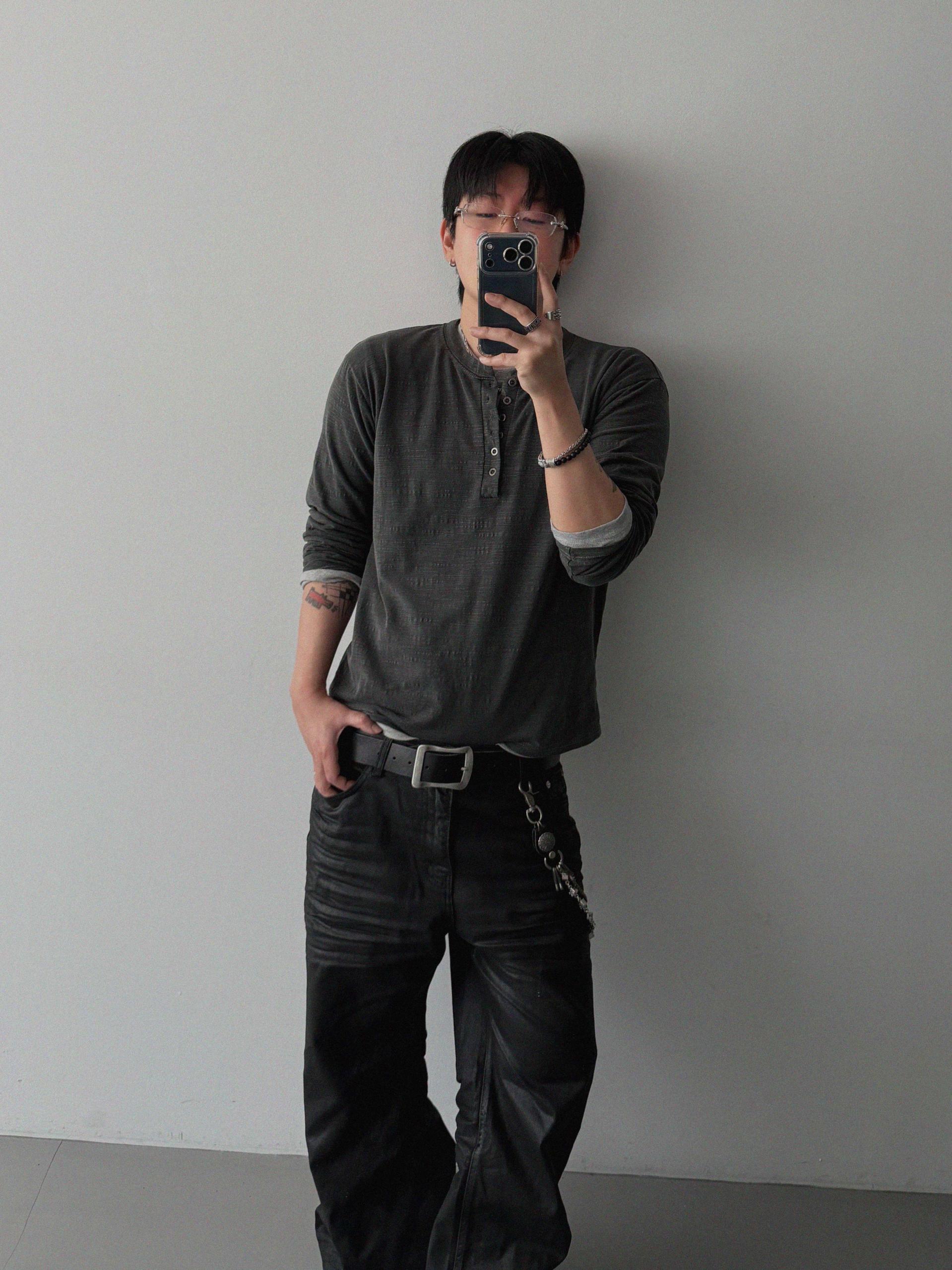 Embo coated semi flare pants