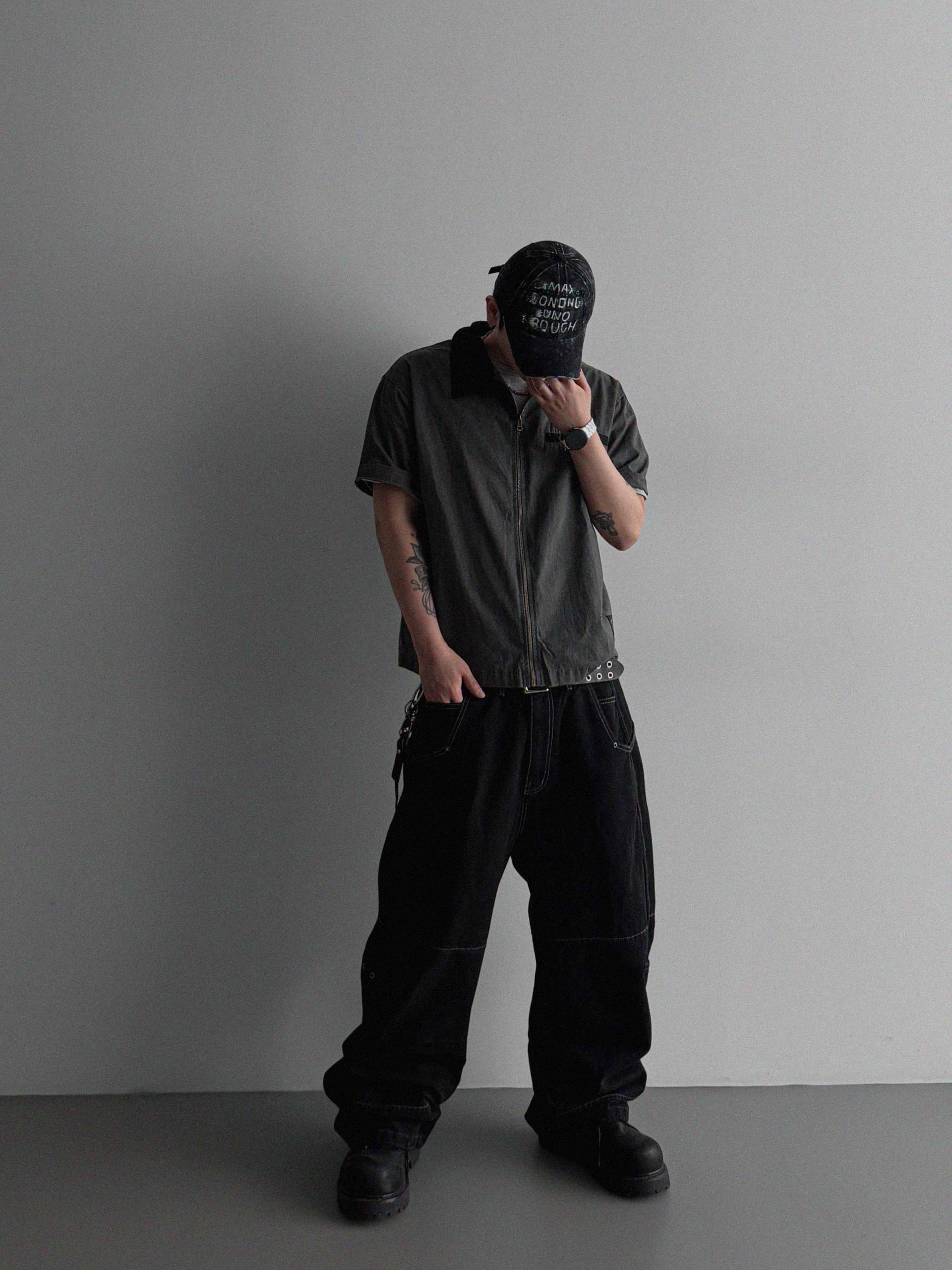 Eyelet pocket balloon denim pants