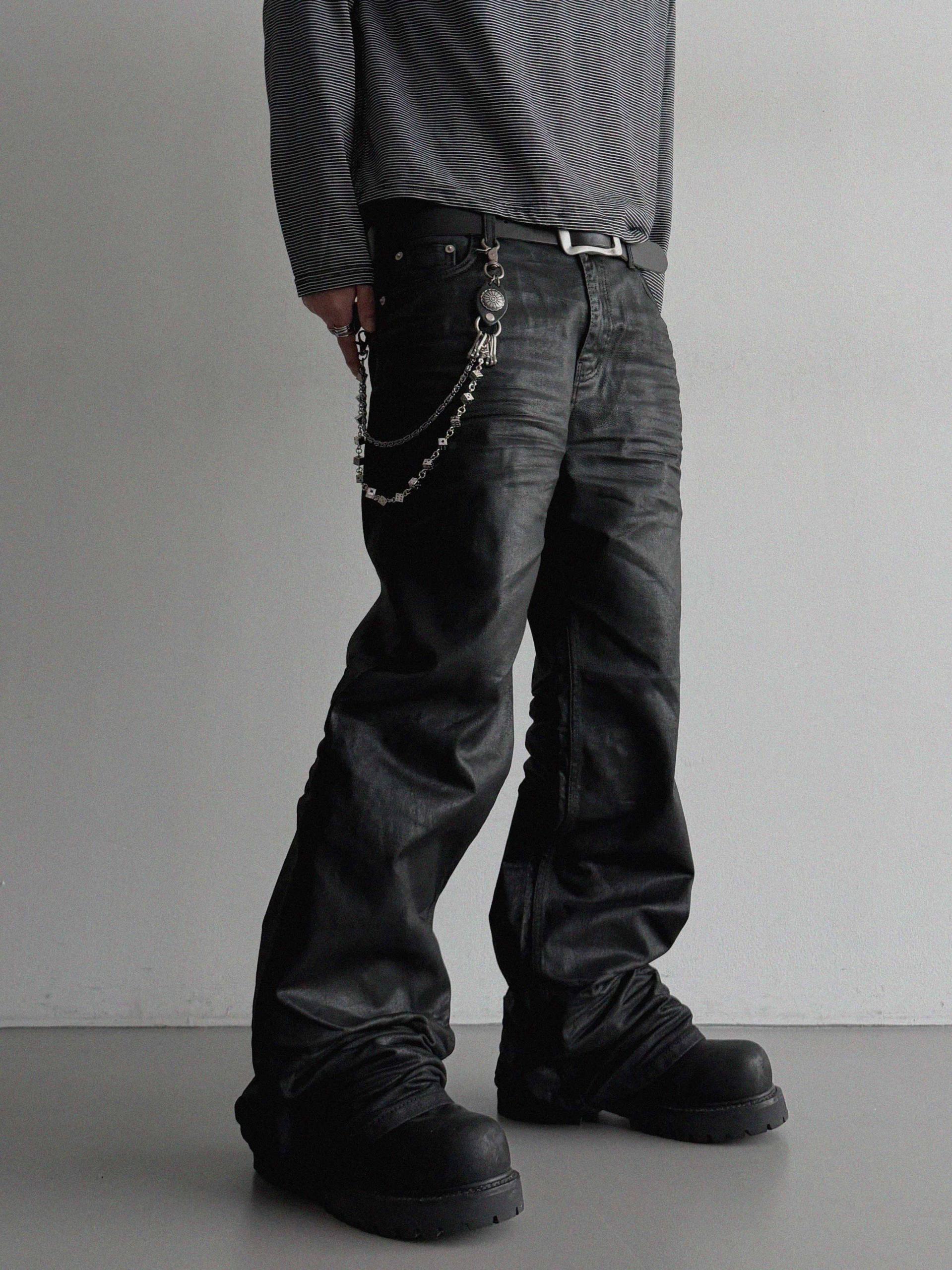 Embo coated semi flare pants