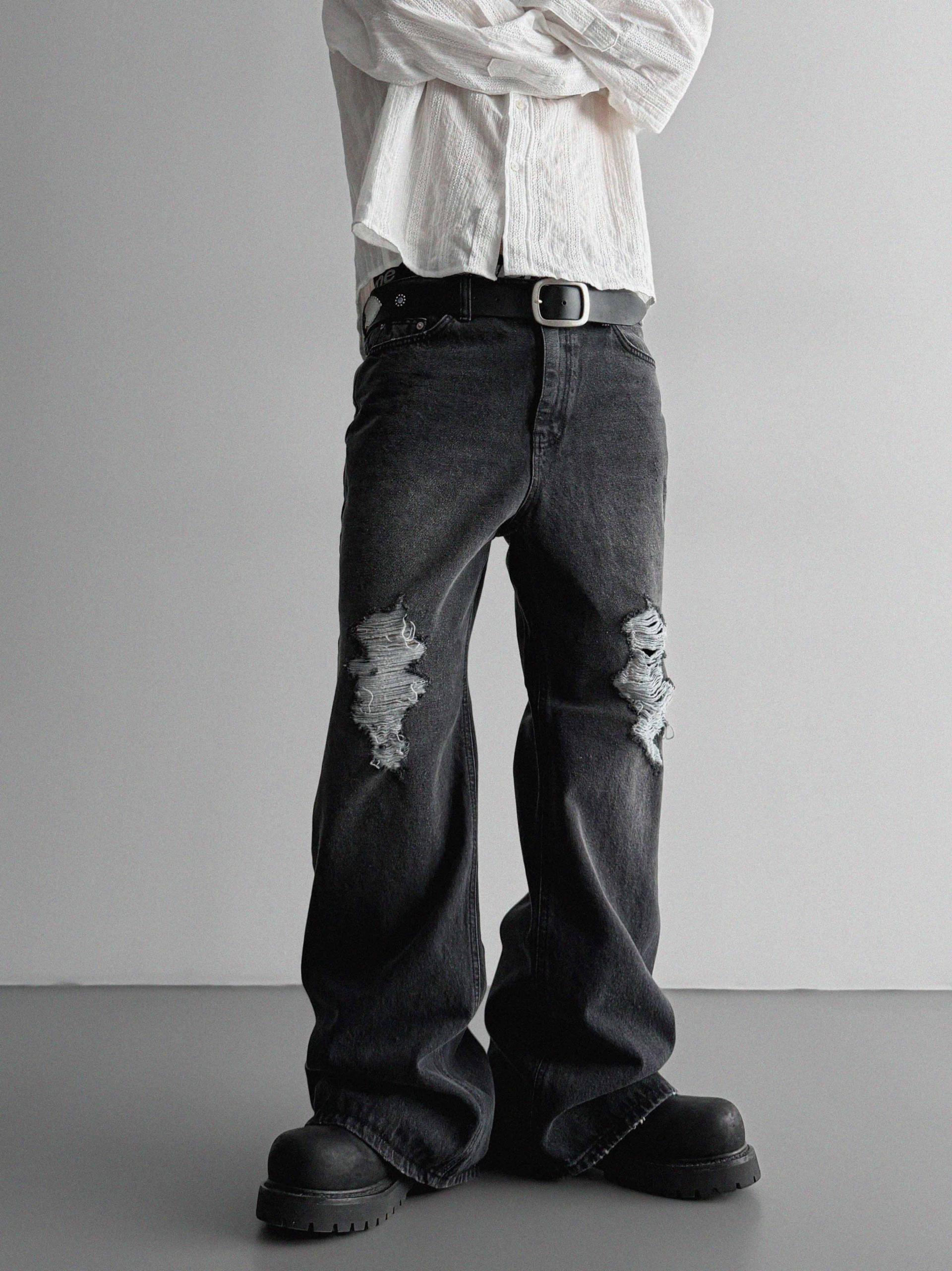 Black damage flared denim pants