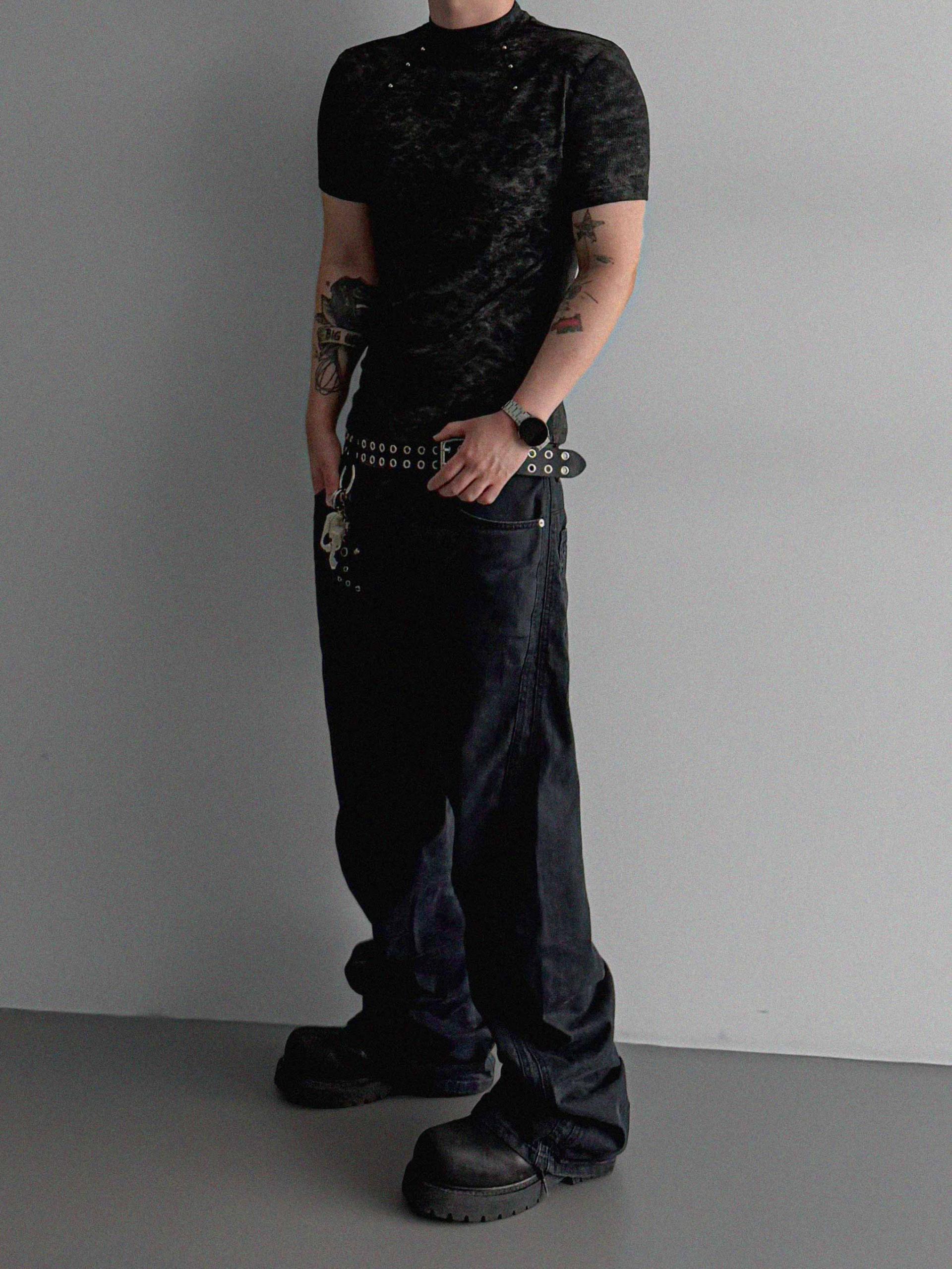 Vintage rivet mock neck muscle half t