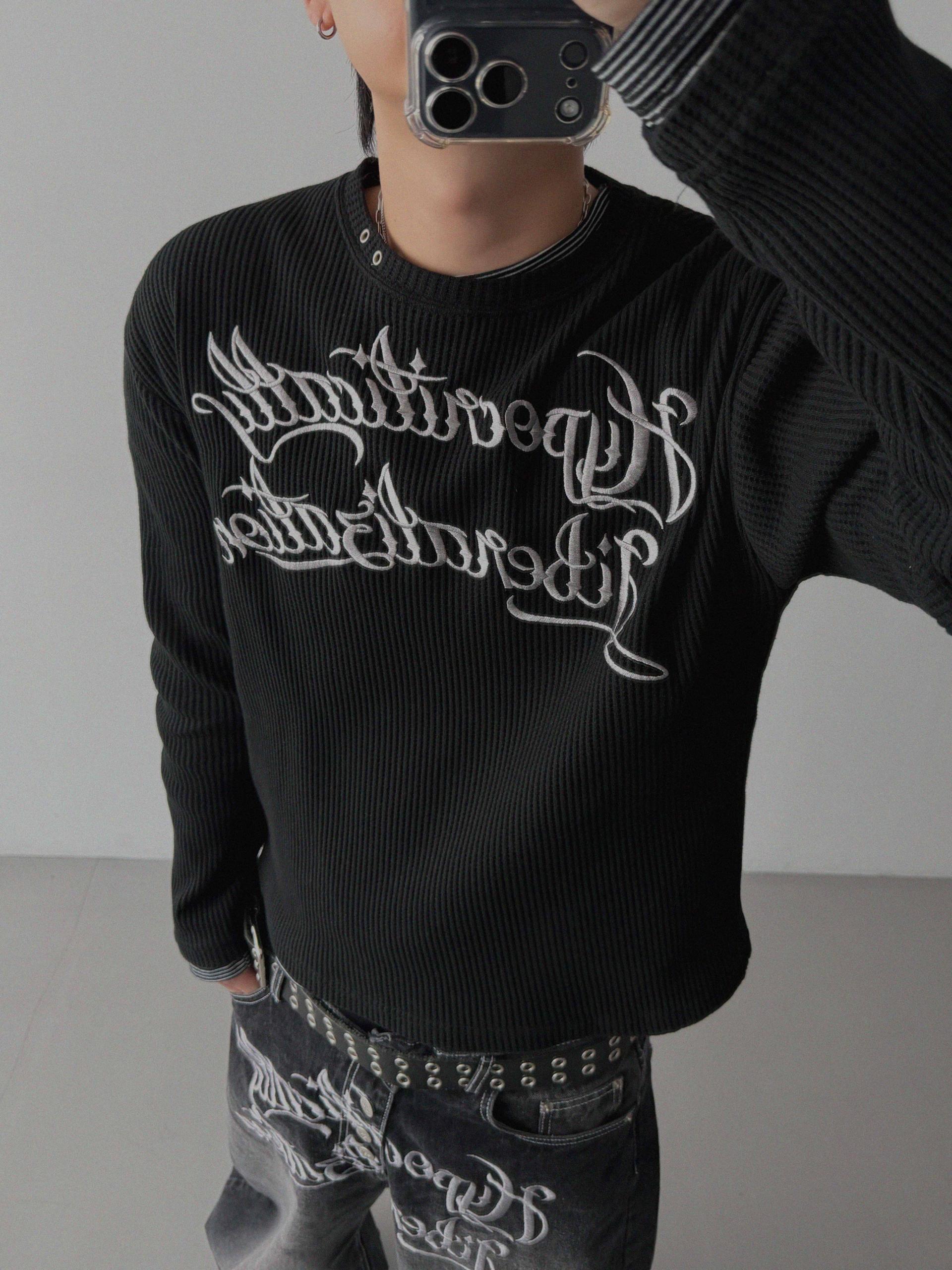 Libera embroidered waffle crop t
