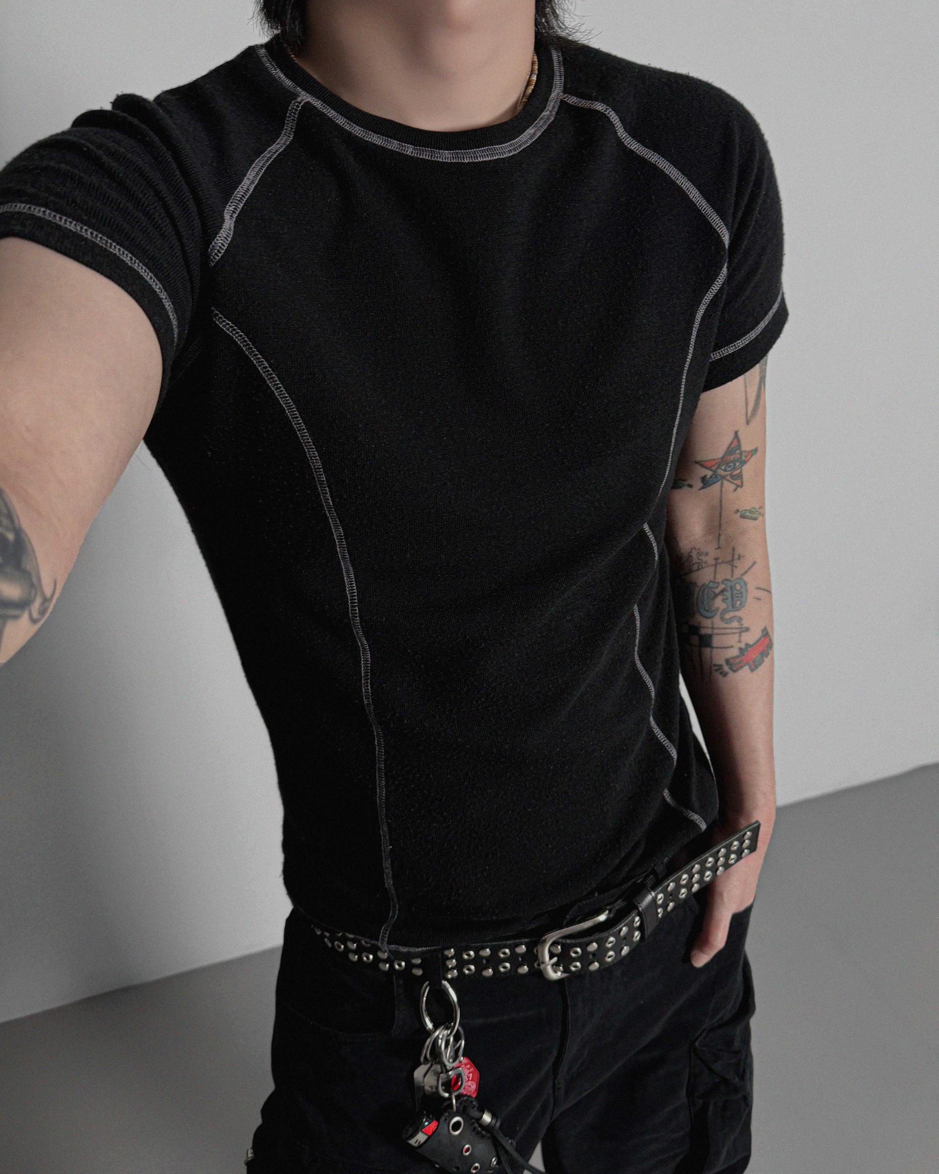 Slim stitch muscle half t